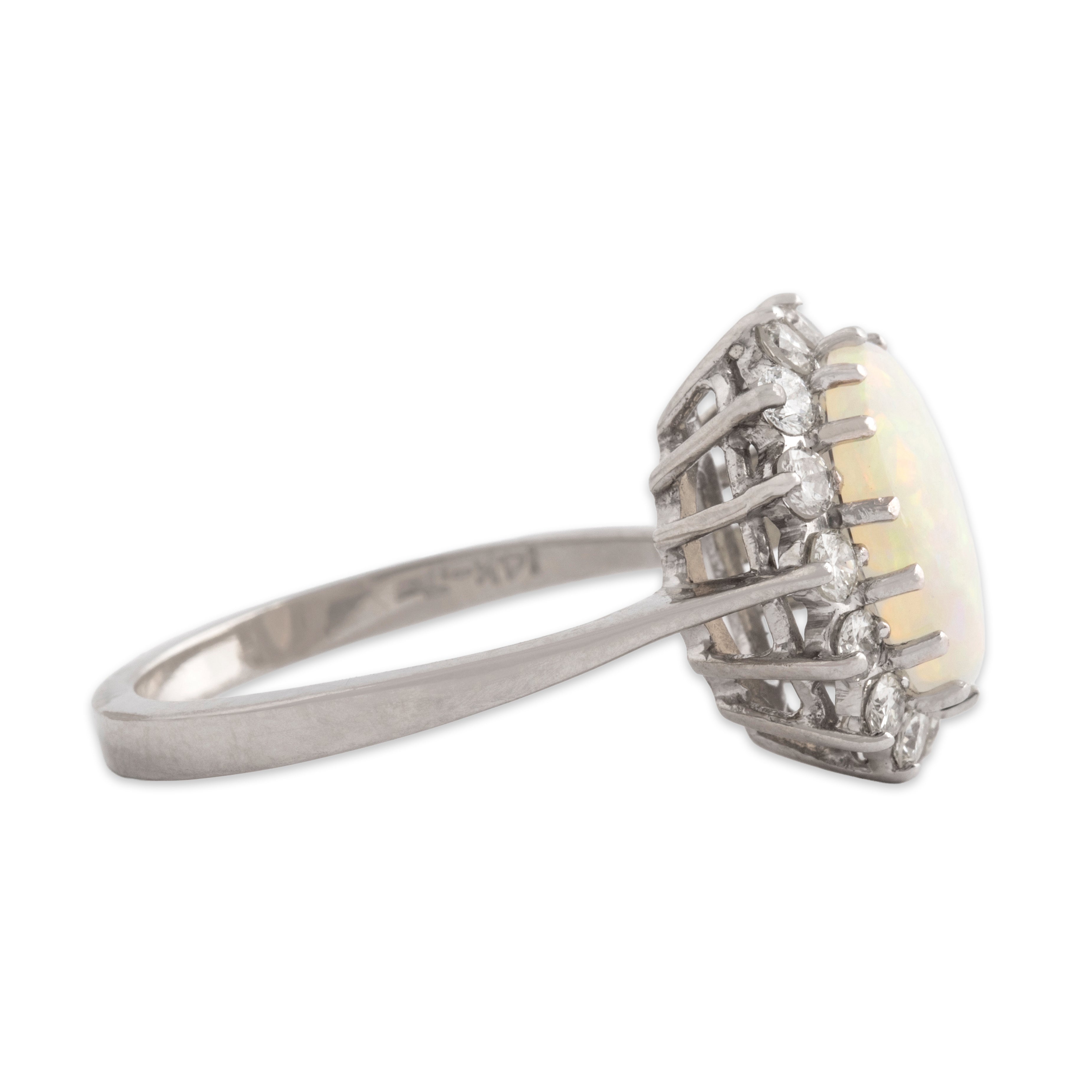 Vintage 14k White Gold 1.43ct Opal Diamond Sparkling Iridescent Oval Halo Ring - Side view