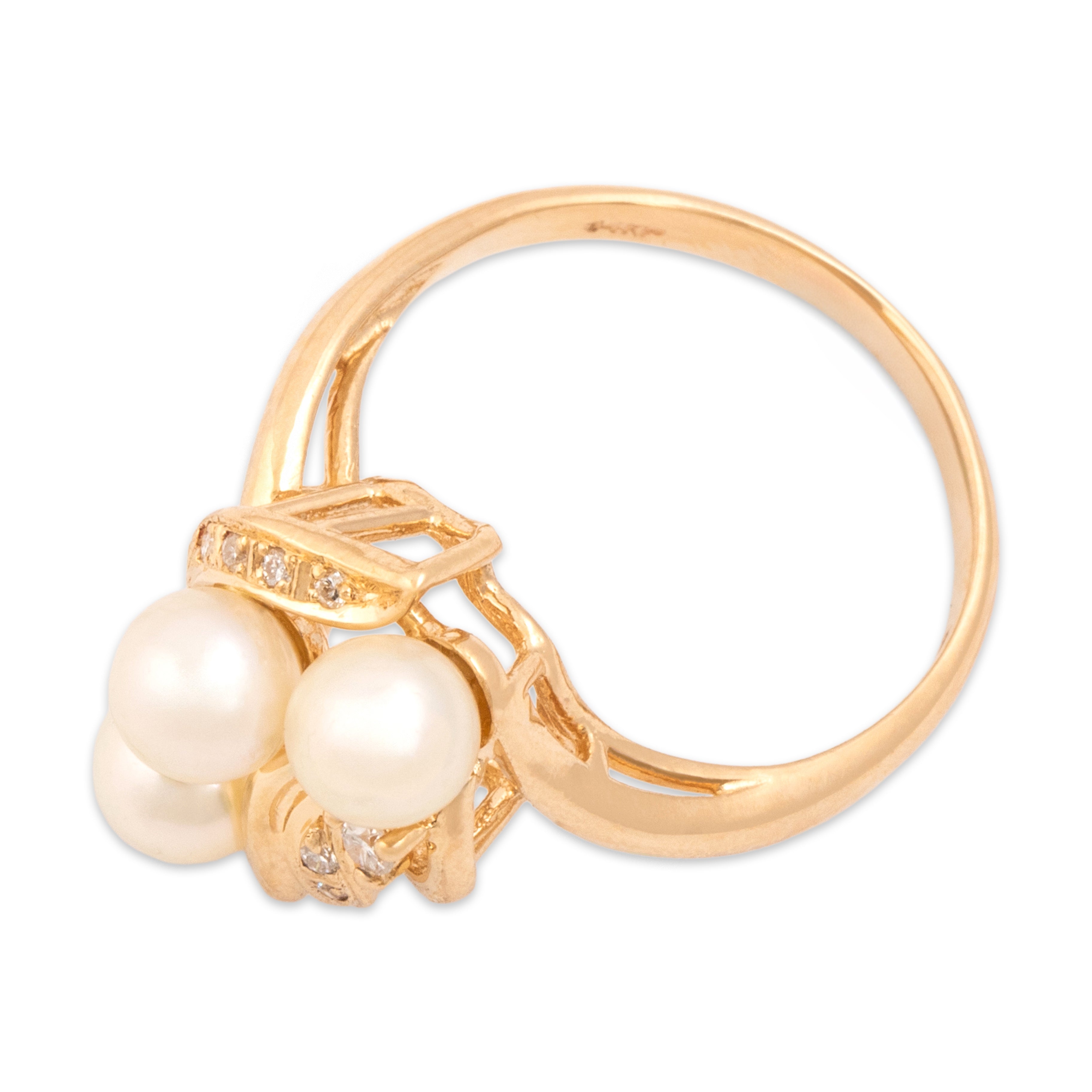 Vintage 14k Yellow Gold Diamond Pearl Swirling Cluster Ring 8.0