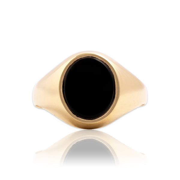 Vintage English 9k Yellow Gold 1.91ct Onyx Classic Sleek Oval Signet Ring 11.50