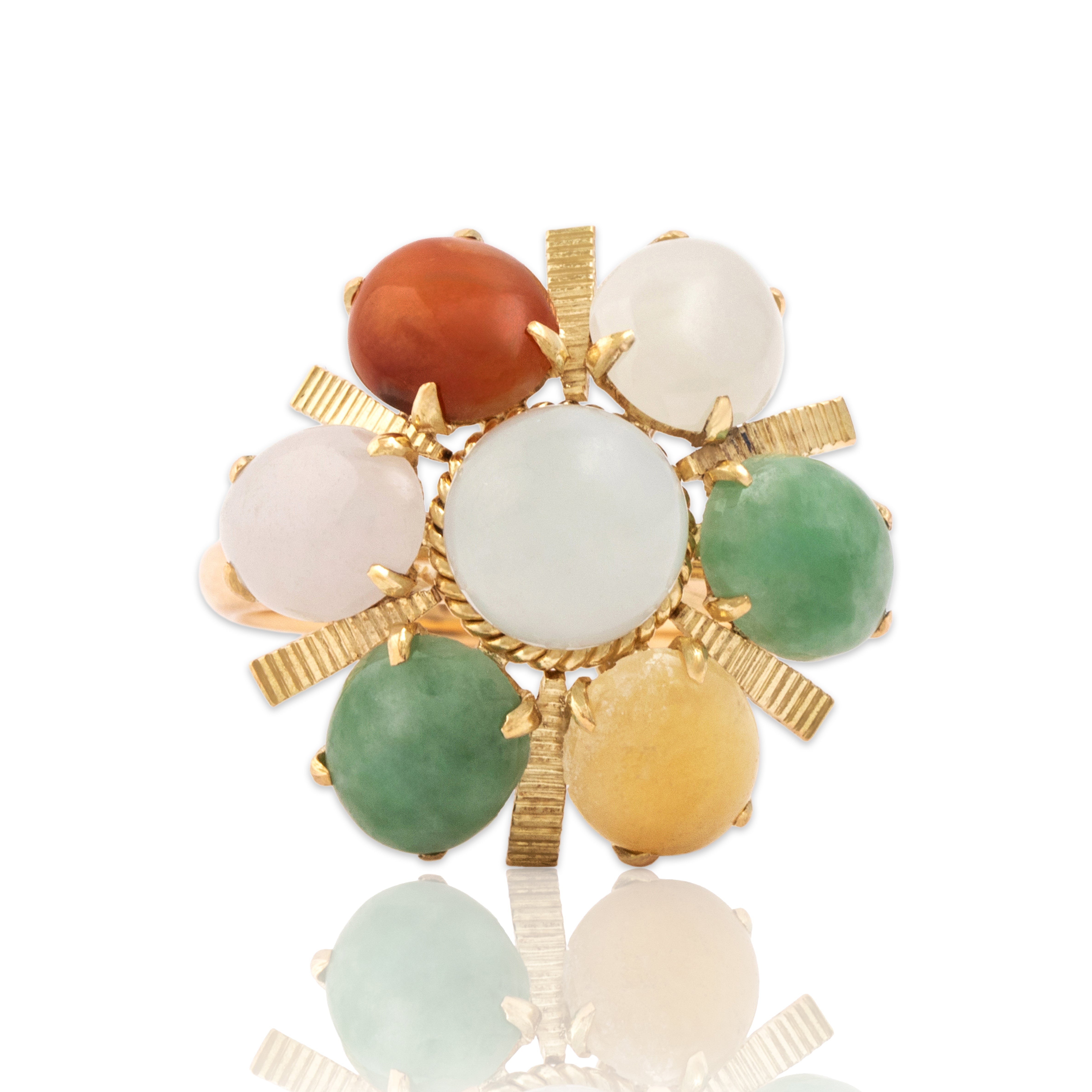 Vintage 14k Yellow Gold 4.27cttw Multi-Color Jade Retro Domed Cocktail Ring 7.25