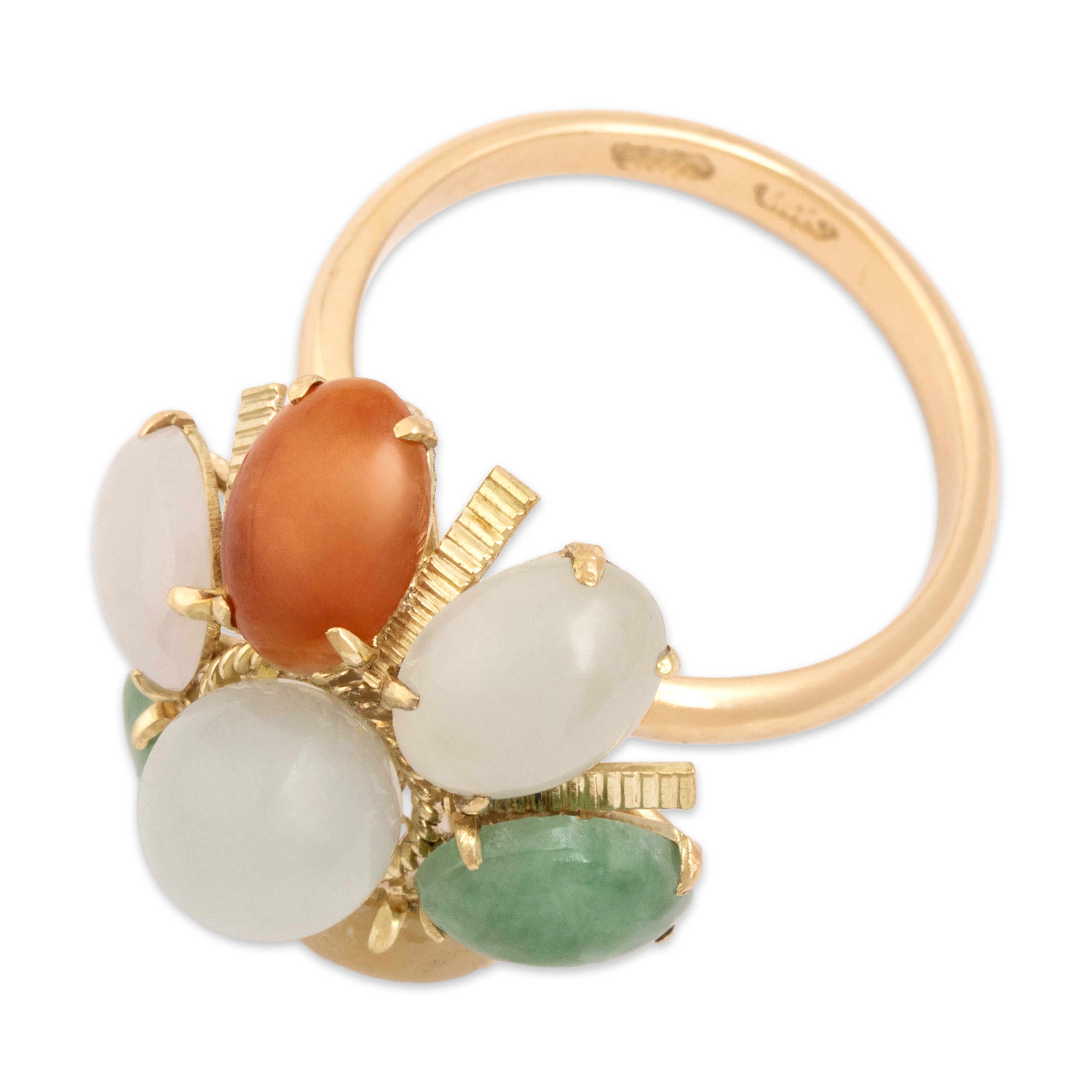 Vintage 14k Yellow Gold 4.27cttw Jade Fabulous Retro Domed Cocktail Ring - Overall view
