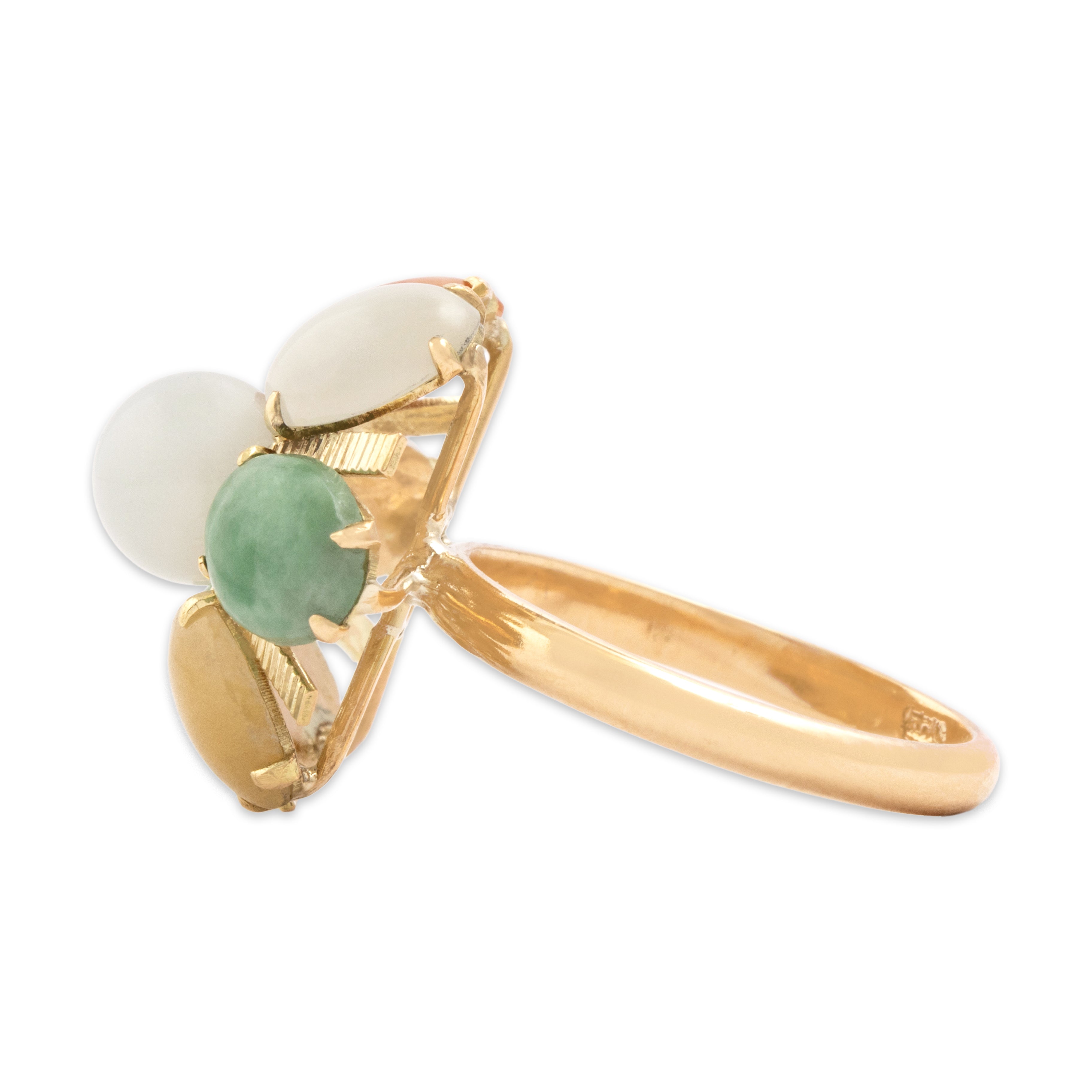 Vintage 14k Yellow Gold 4.27cttw Jade Fabulous Retro Domed Cocktail Ring - Side view