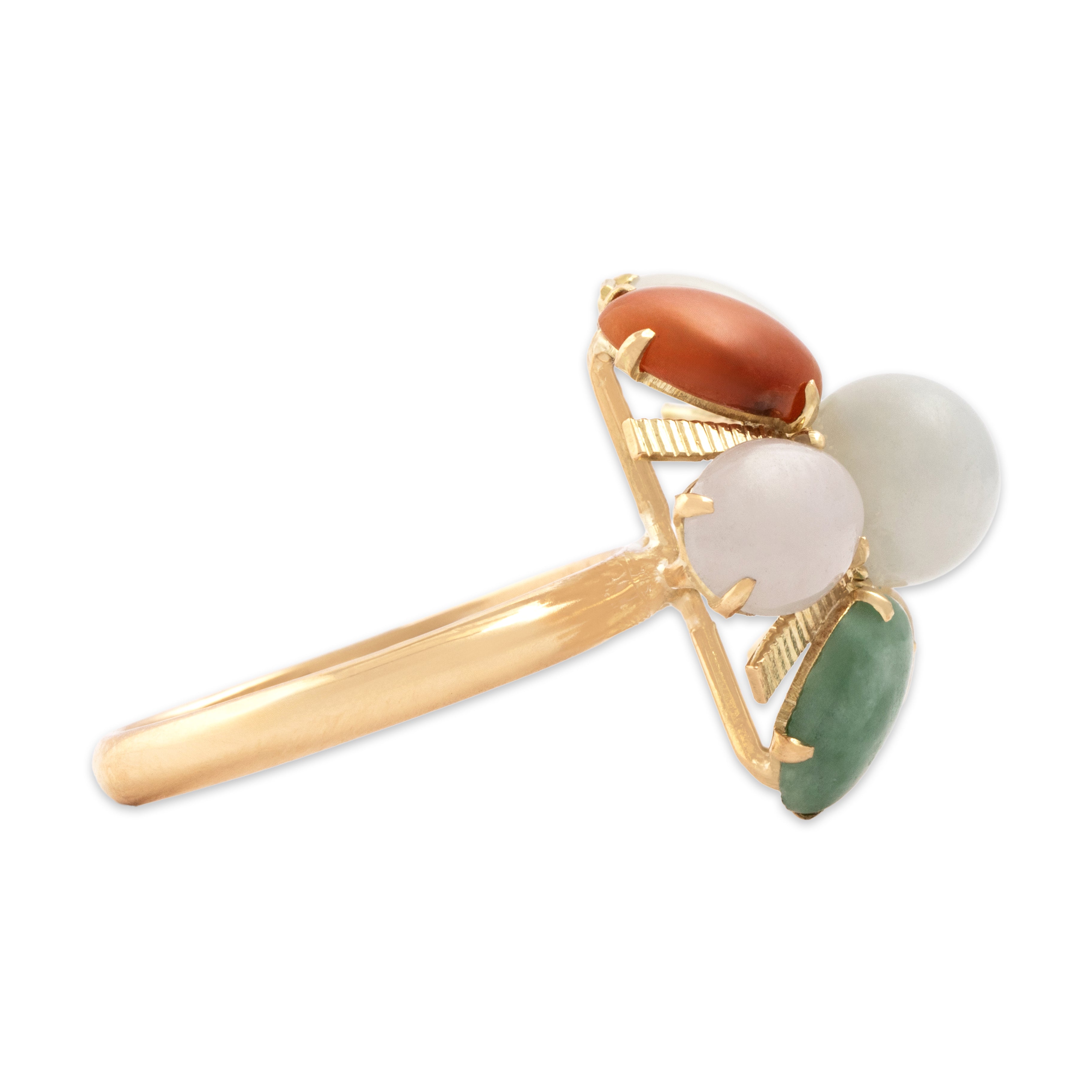 Vintage 14k Yellow Gold 4.27cttw Jade Fabulous Retro Domed Cocktail Ring - Side view