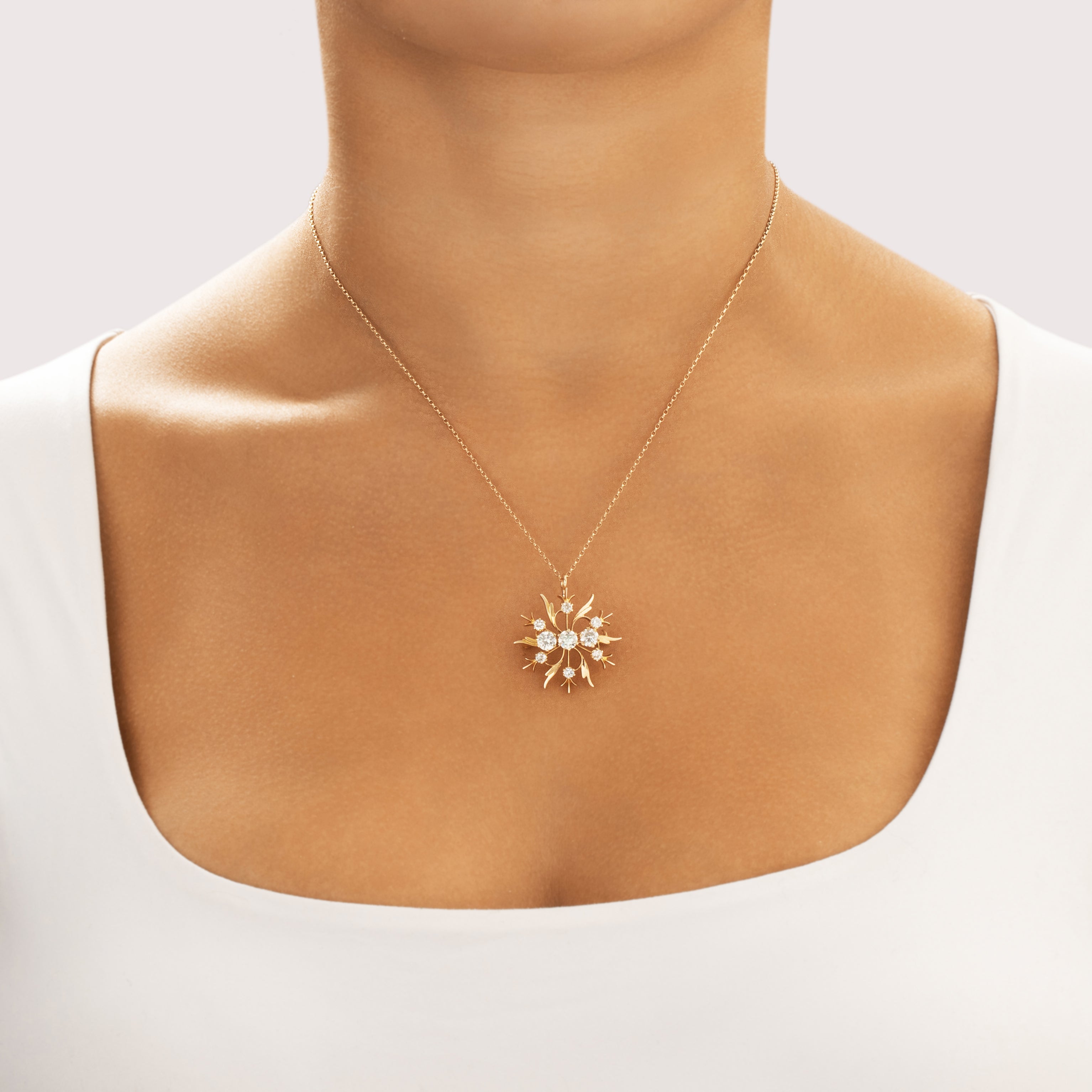 Antique 14k Yellow Gold 1.65cttw Old European Old Mine Diamond Sunburst Pin / Pendant