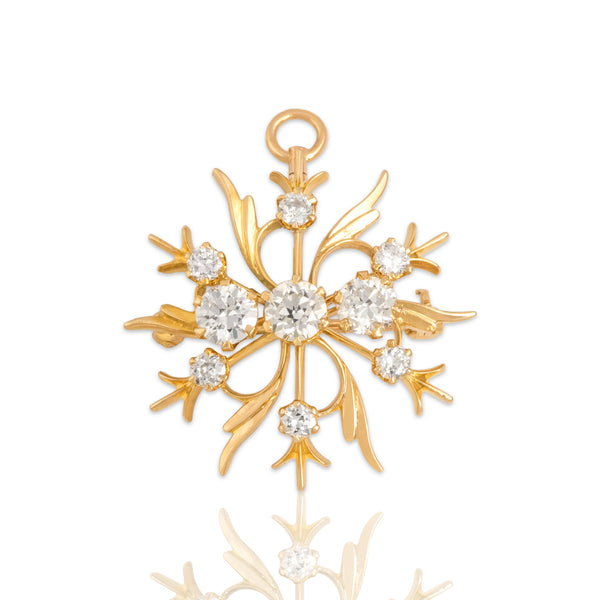 Antique 14k Yellow Gold 1.65cttw Old European Old Mine Diamond Sunburst Pin / Pendant