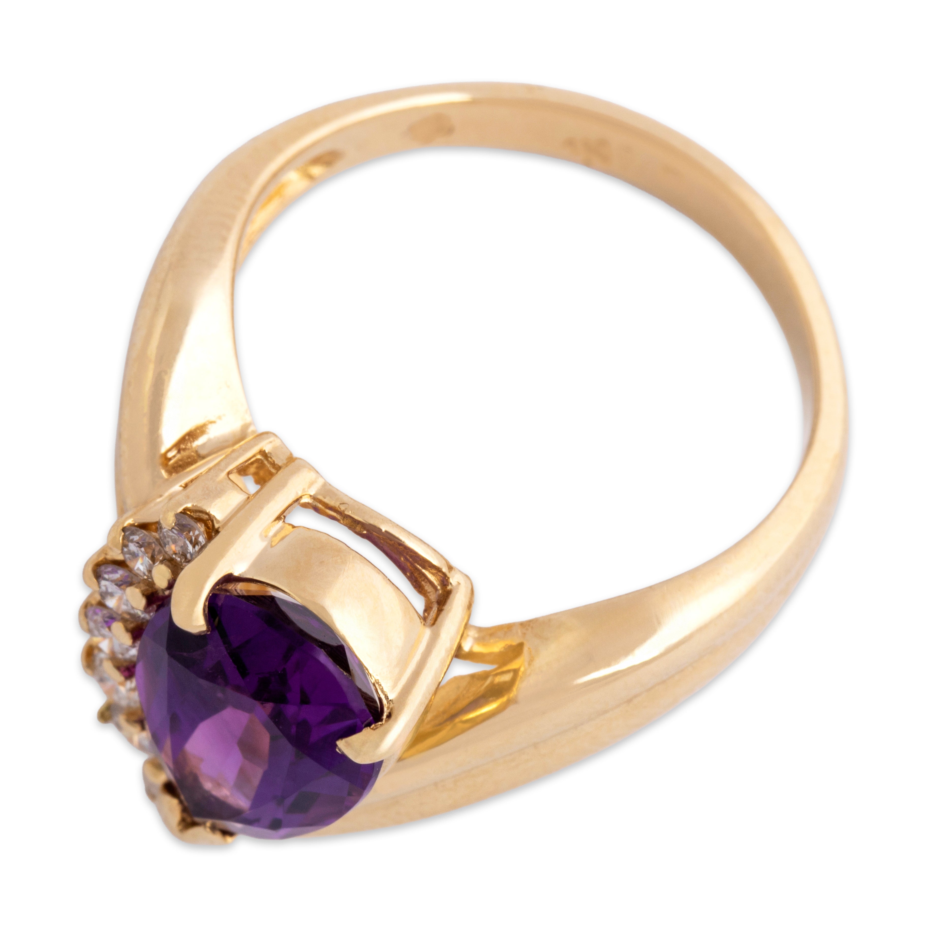 Vintage 14k Yellow Gold Amethyst Diamond Romantic Bypass Cocktail Ring - Overall view