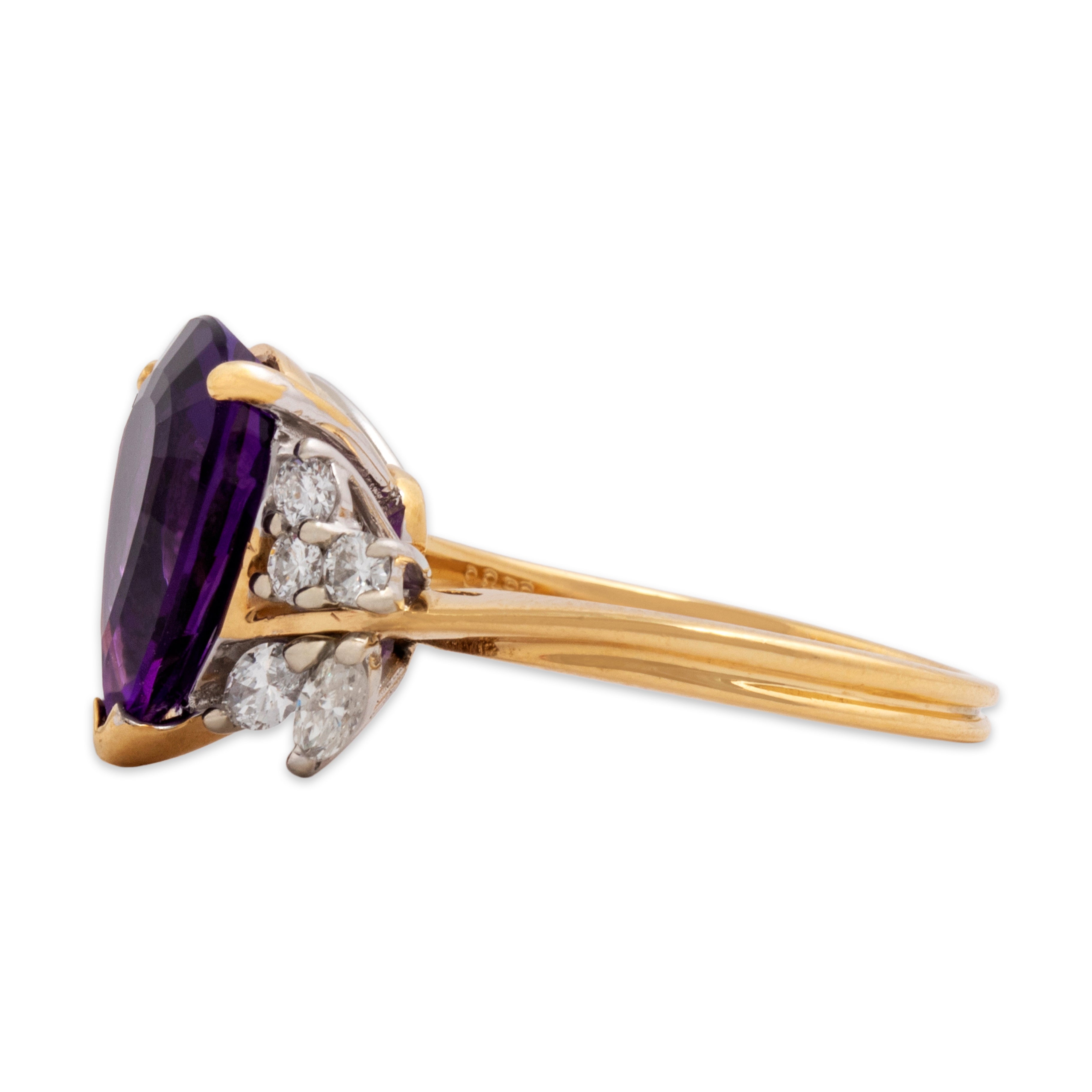 Vintage 18k Yellow & White Gold 2.68ct Amethyst Diamond Bright Cocktail Ring 6.25