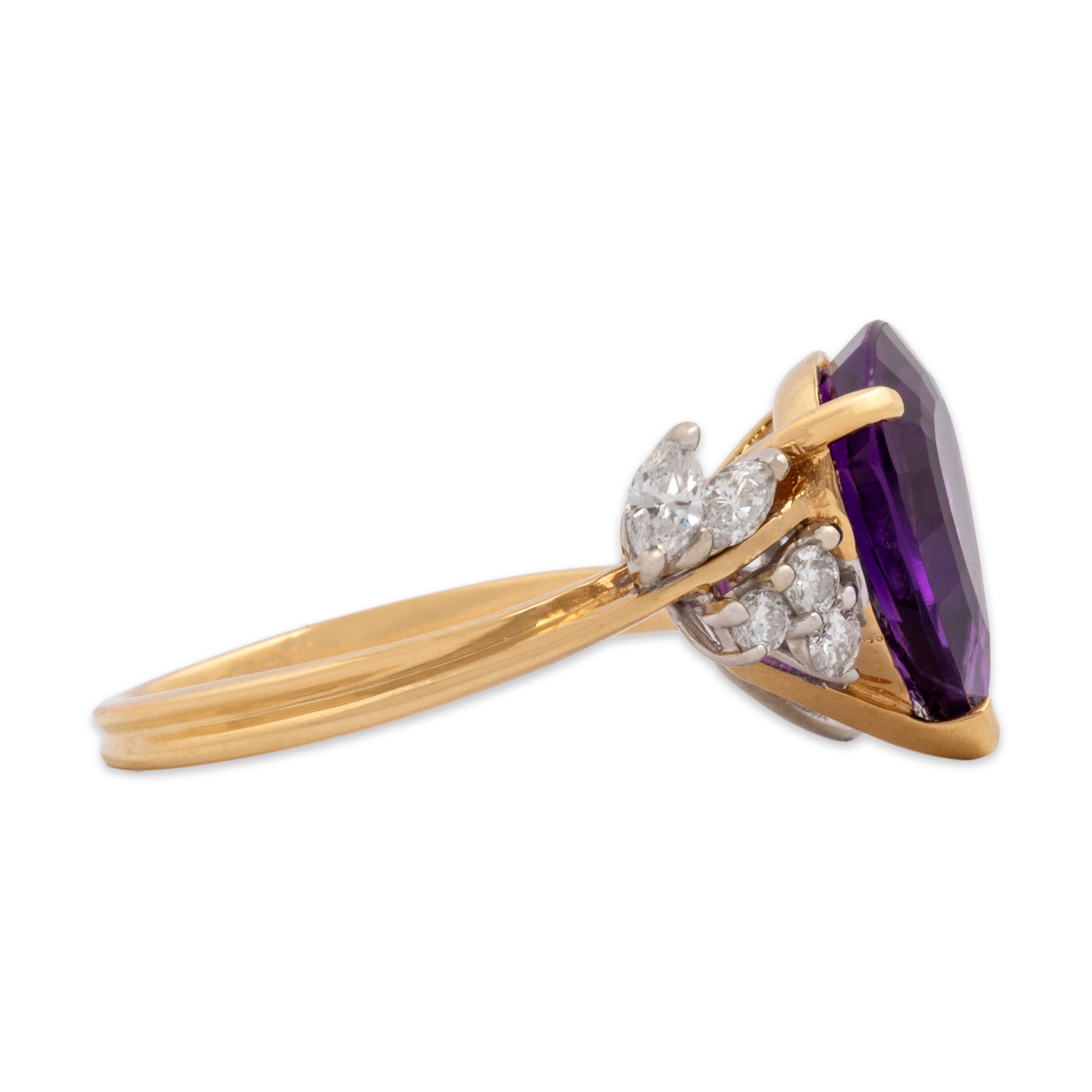 Vintage 18k Yellow & White Gold 2.68ct Amethyst Diamond Bright Cocktail Ring 6.25