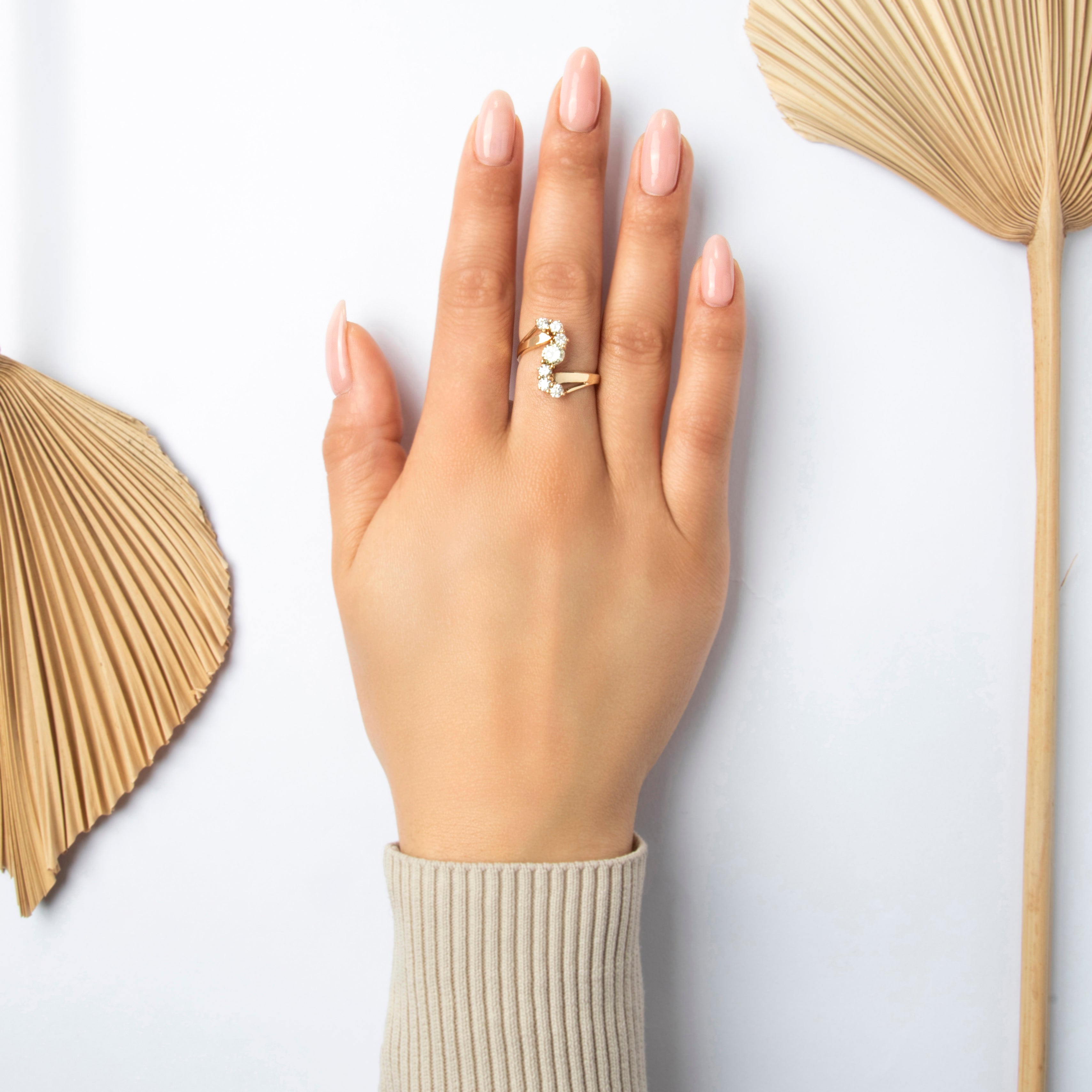 14k Yellow Gold 1.37cttw Diamond Large Vertical Wave Ring - On model view