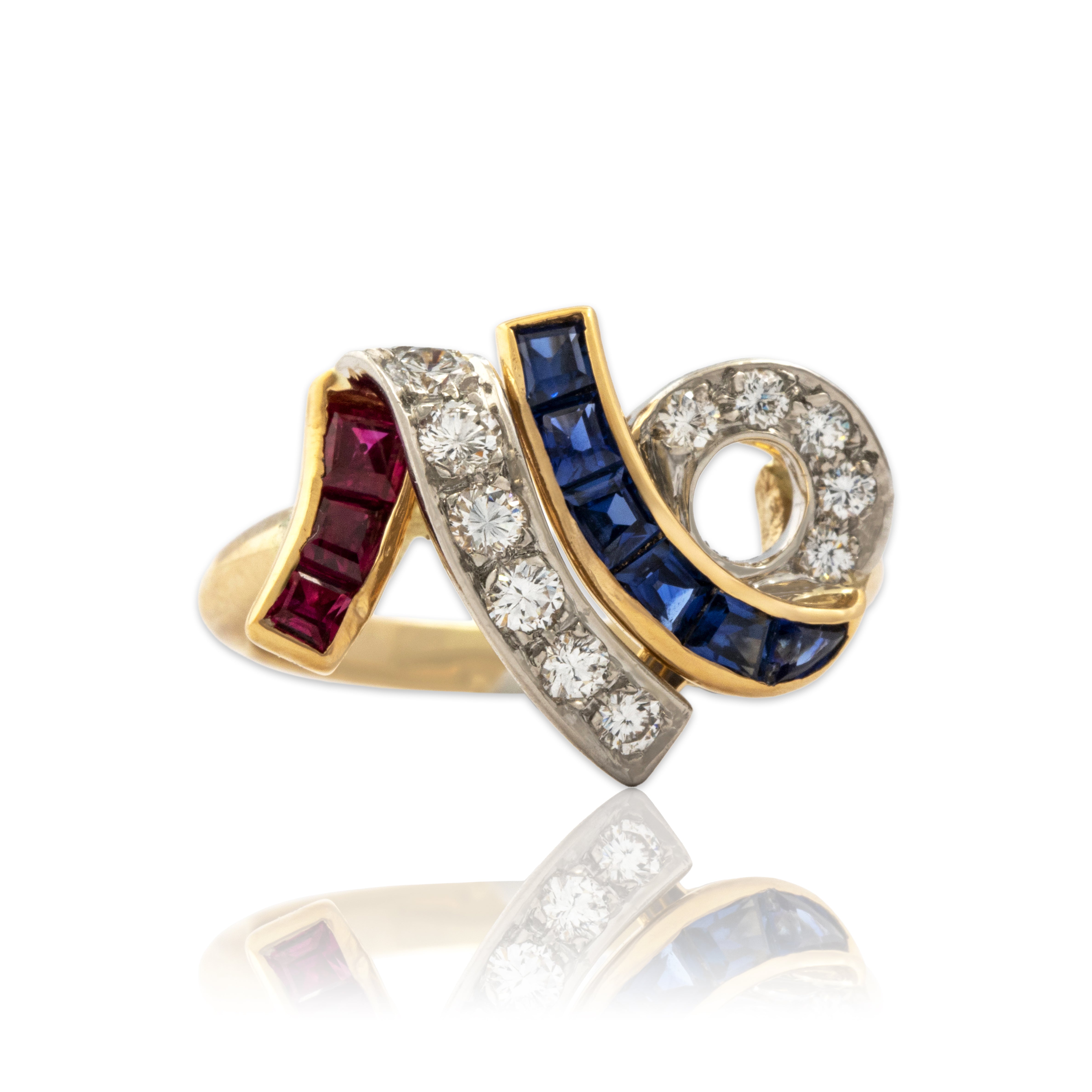 Vintage 14k Yellow Gold Blue Sapphire Diamond Ruby Sparkling Patriotic 