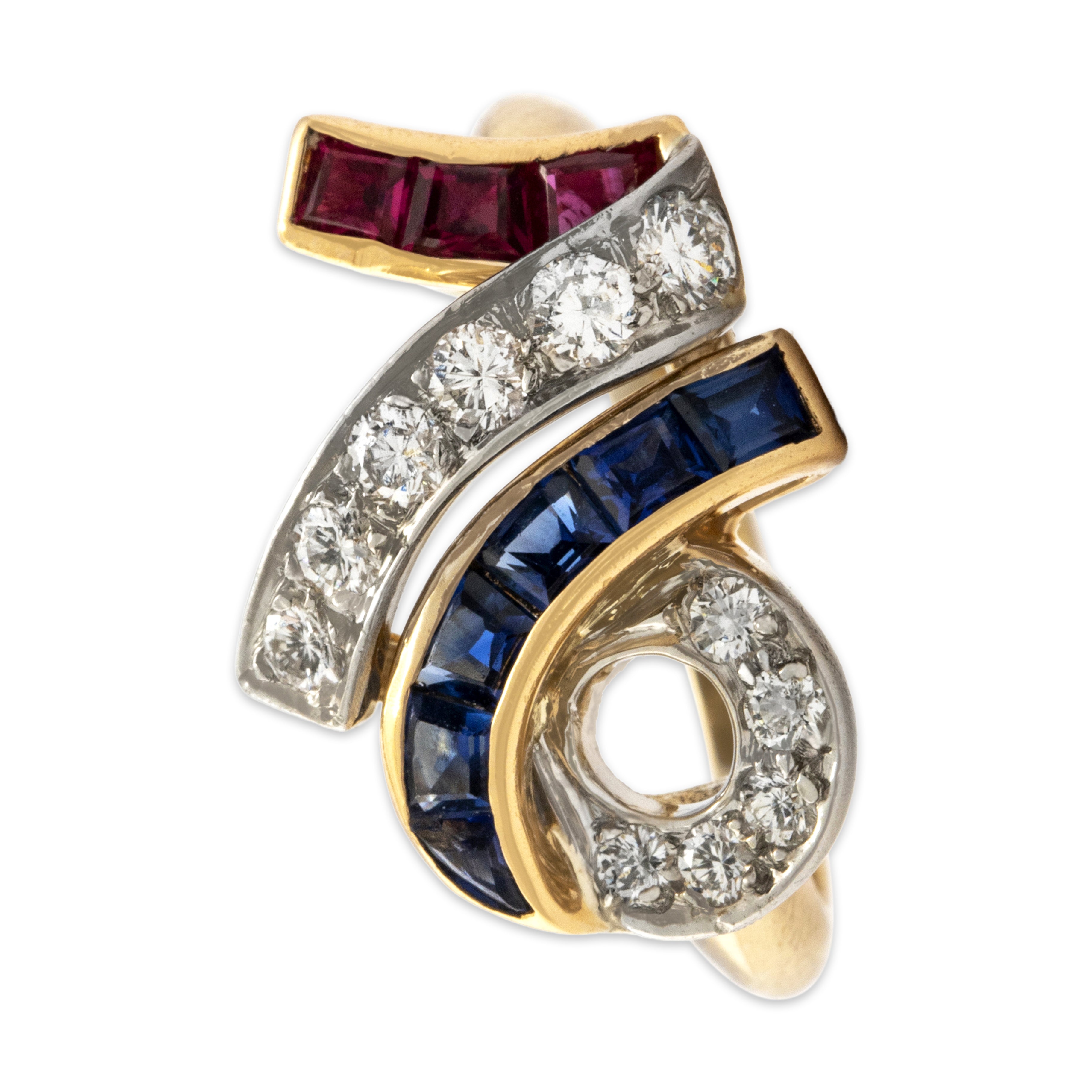 Vintage 14k Yellow Gold Blue Sapphire Diamond Ruby Sparkling Patriotic 