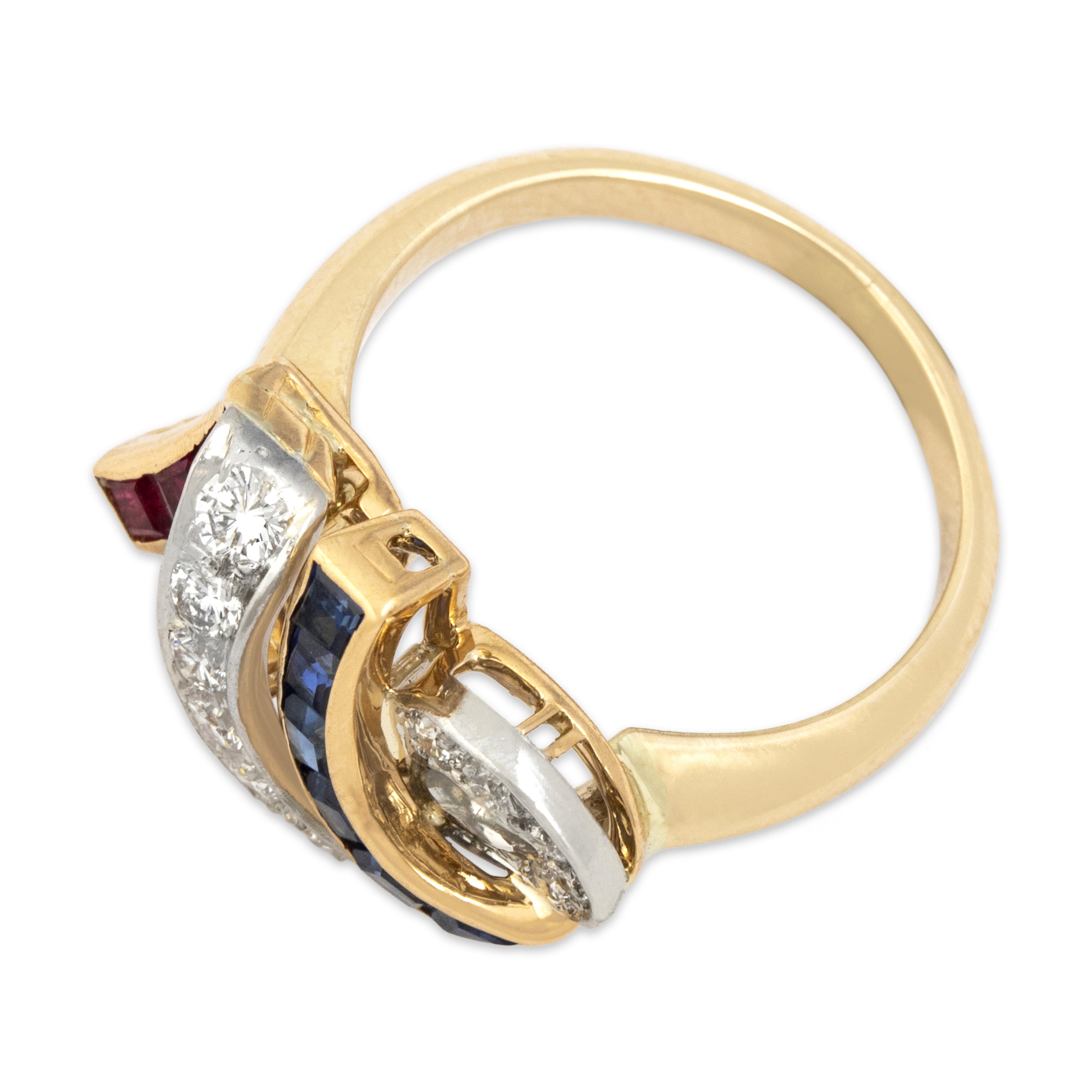 Vintage 14k Yellow Gold Blue Sapphire Diamond Ruby Sparkling Patriotic 