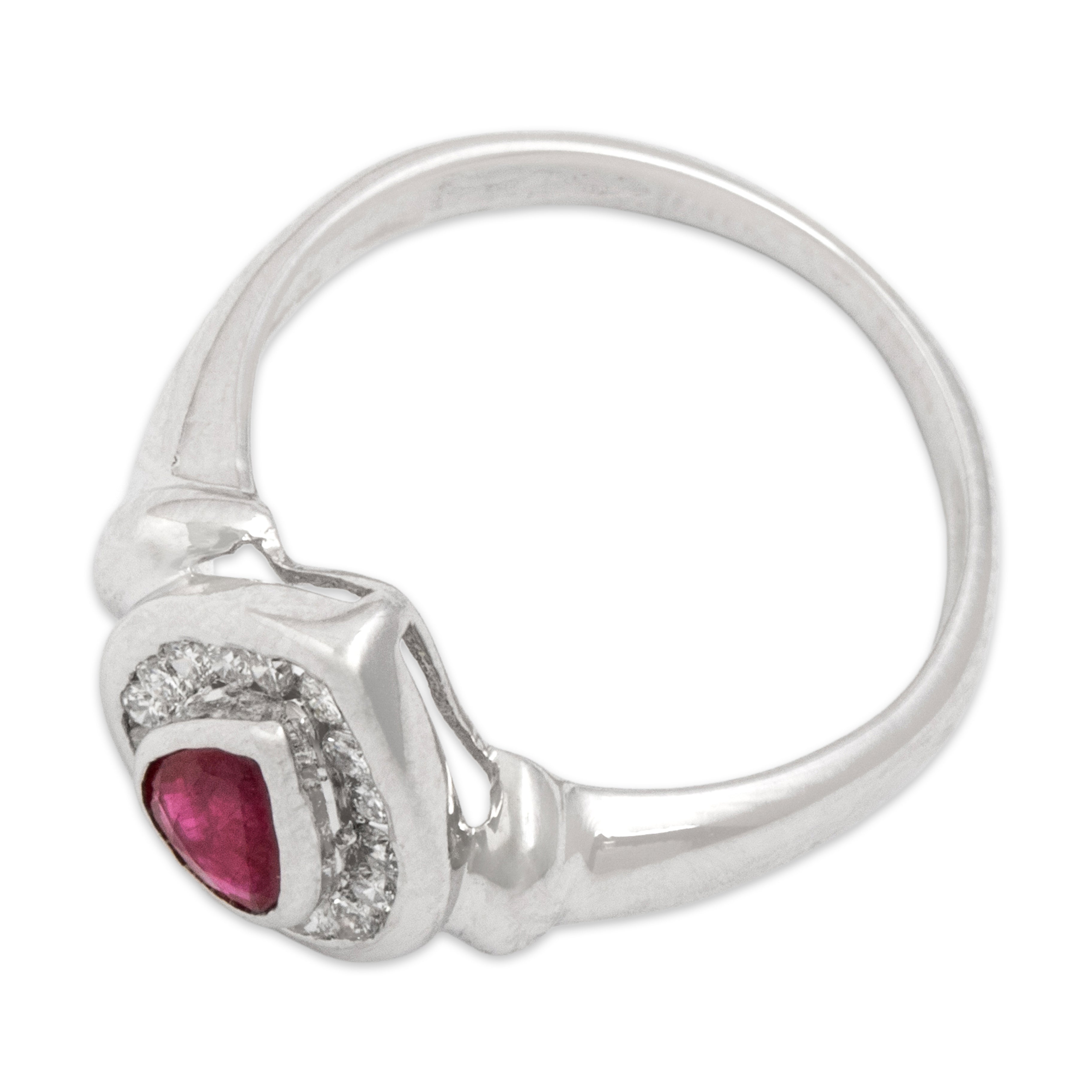 Vintage 14k White Gold Ruby Diamond Superb Pear Halo Ring - Overall view