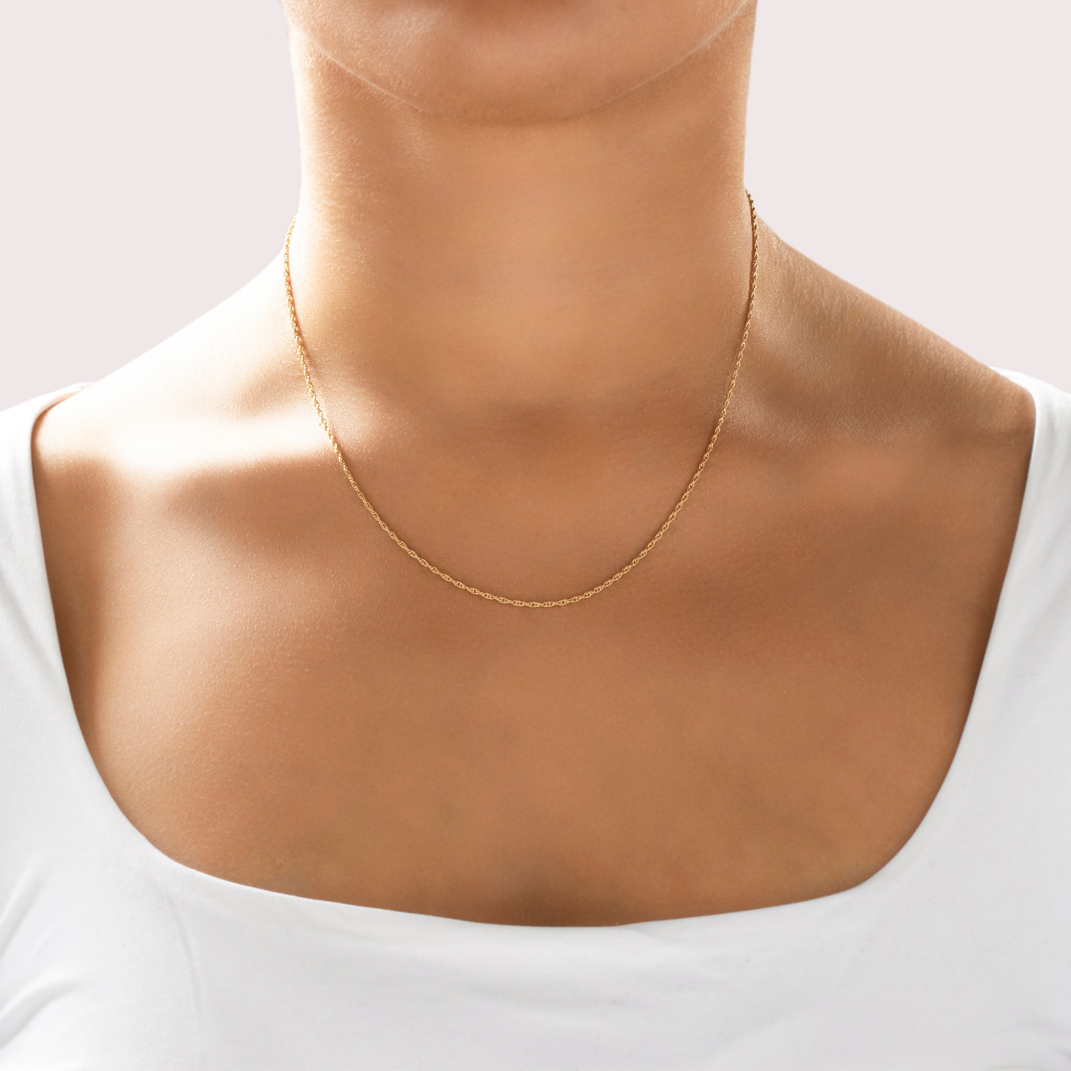 Vintage 1.3mm 14k Yellow Gold Double Cable Link Chain - On model view