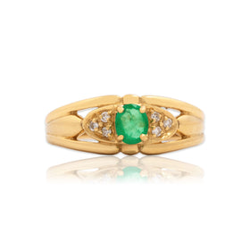 Vintage 18k Yellow Gold Emerald Diamond Fabulous Open Trio Accent Ring 7.00