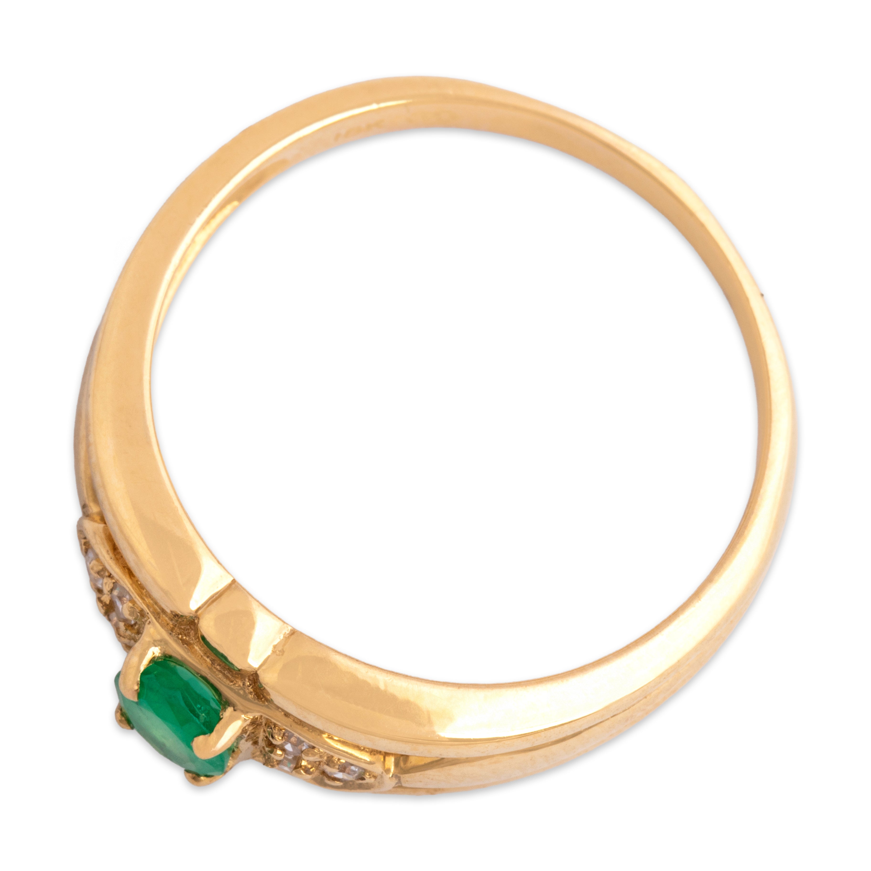Vintage 18k Yellow Gold Emerald Diamond Fabulous Open Trio Accent Ring - Overall view