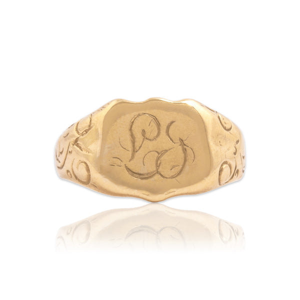 Antique Victorian 14k Yellow Gold Bold Scrolling Monogram Signet Ring 9.75