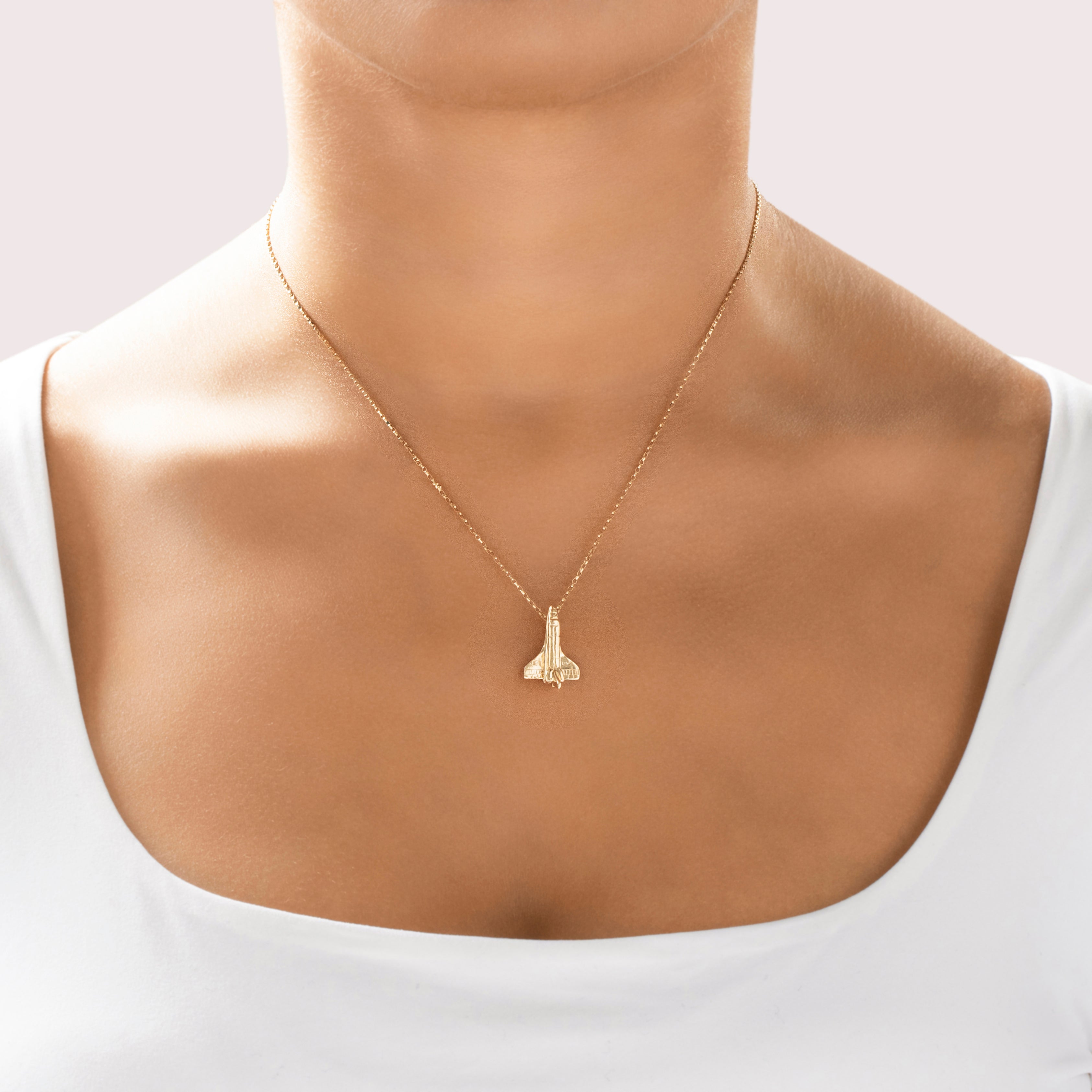 Vintage 14k Yellow Gold Delightful Dimensional Space Shuttle Pendant