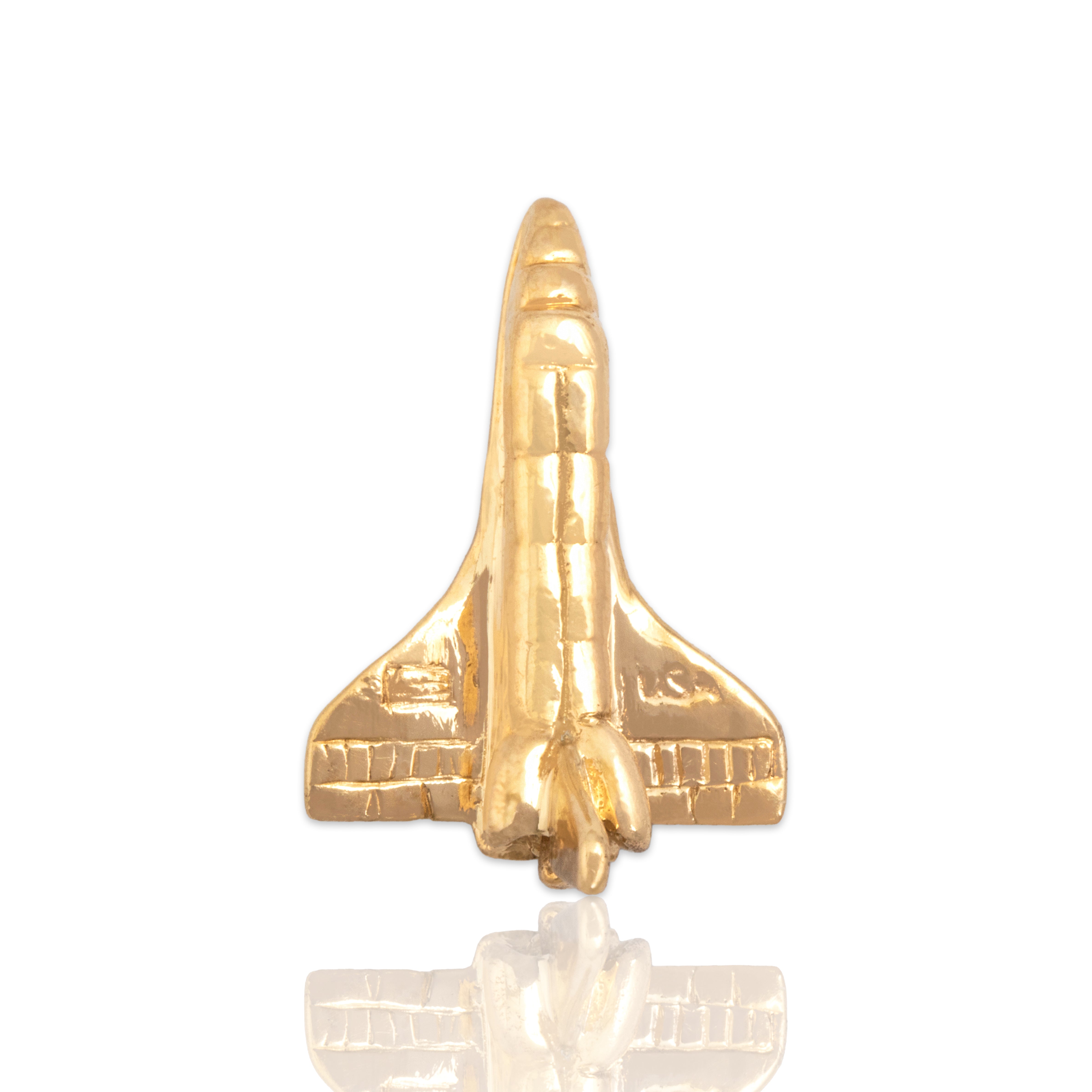 Vintage 14k Yellow Gold Dimensional Rocket Ship Pendant - Close-up view