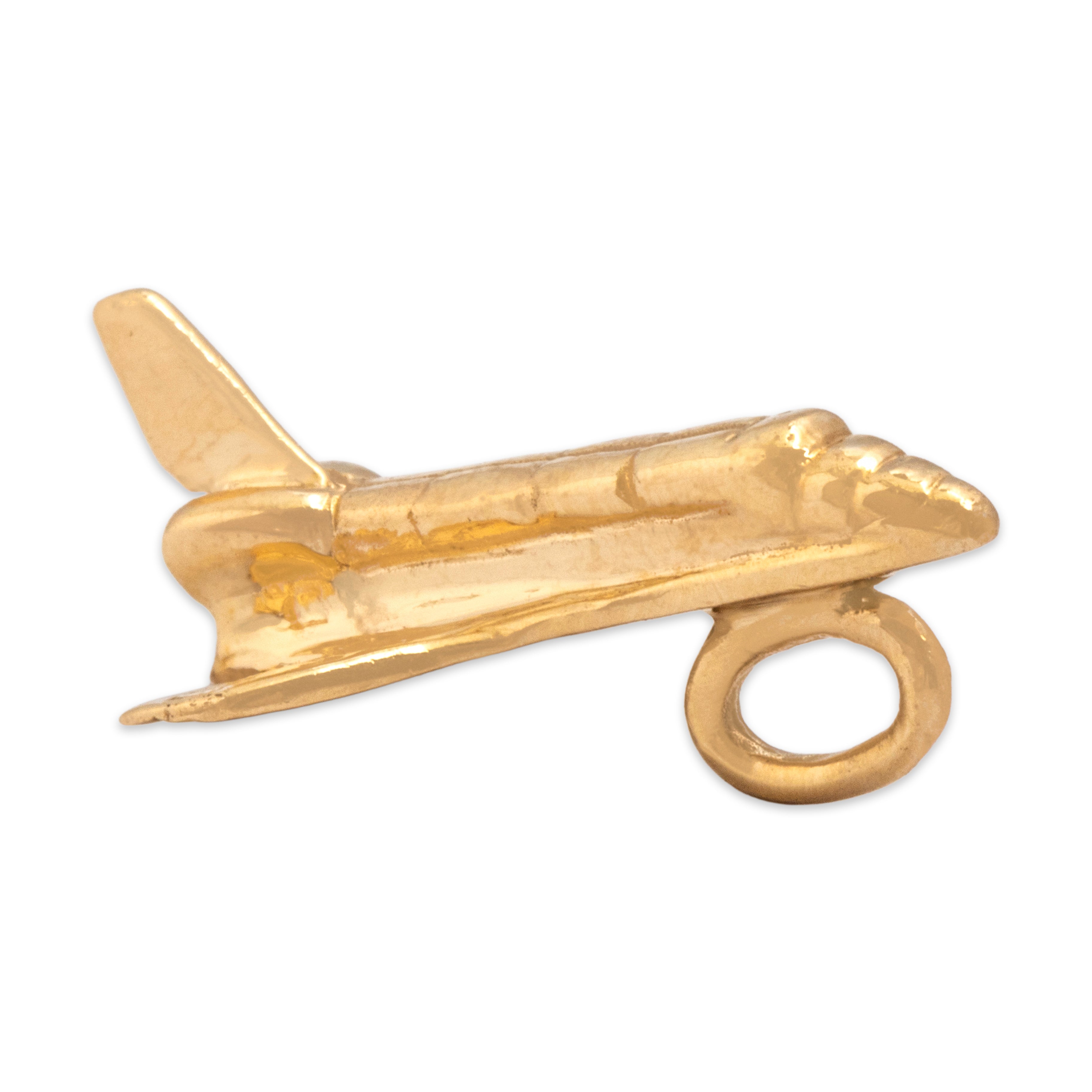Vintage 14k Yellow Gold Dimensional Rocket Ship Pendant - Side view