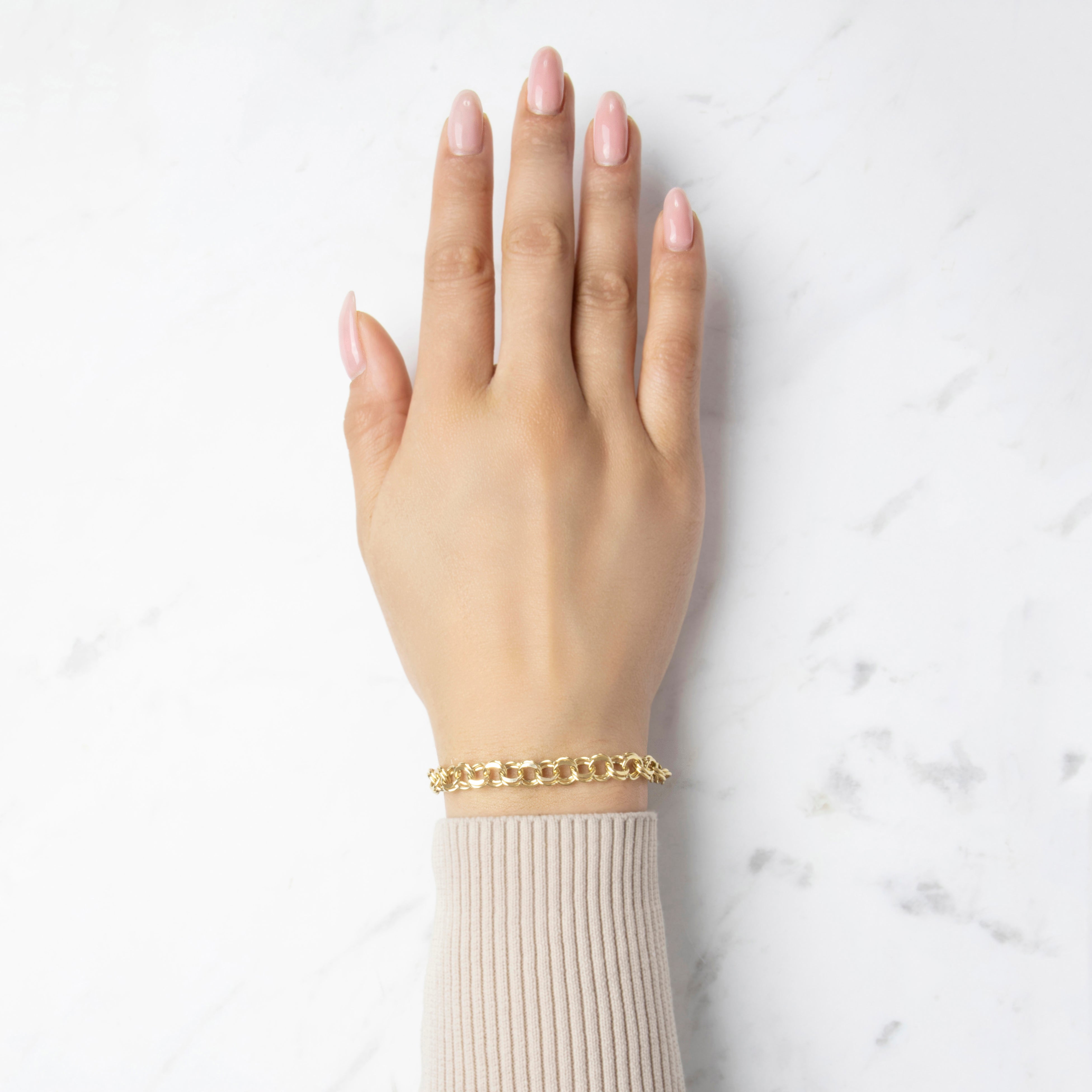 Vintage Heavy 14k Yellow Gold Double Rolo Link Bracelet - On model view