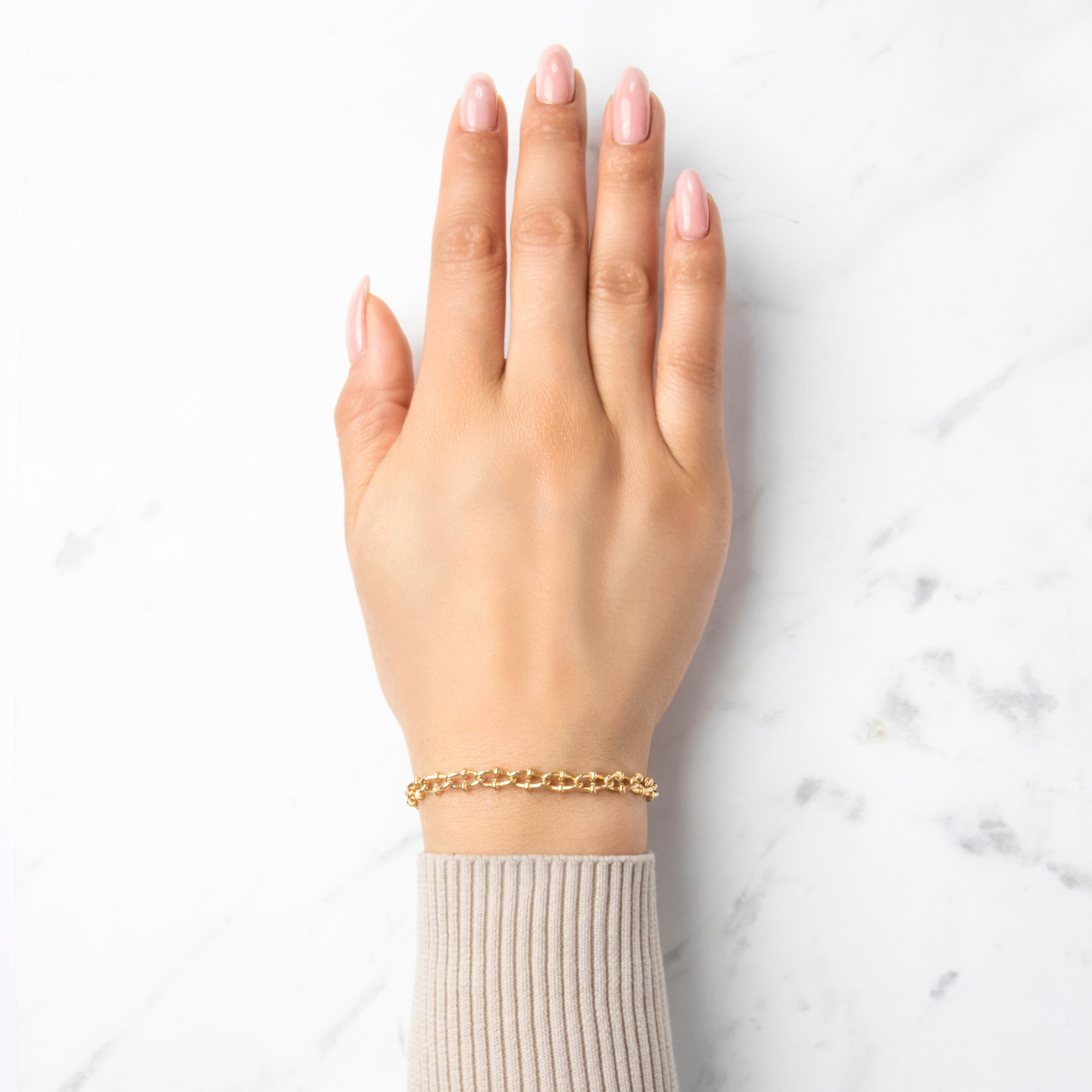 Vintage Italian 14k Yellow Gold Accented Link Bracelet - On model view