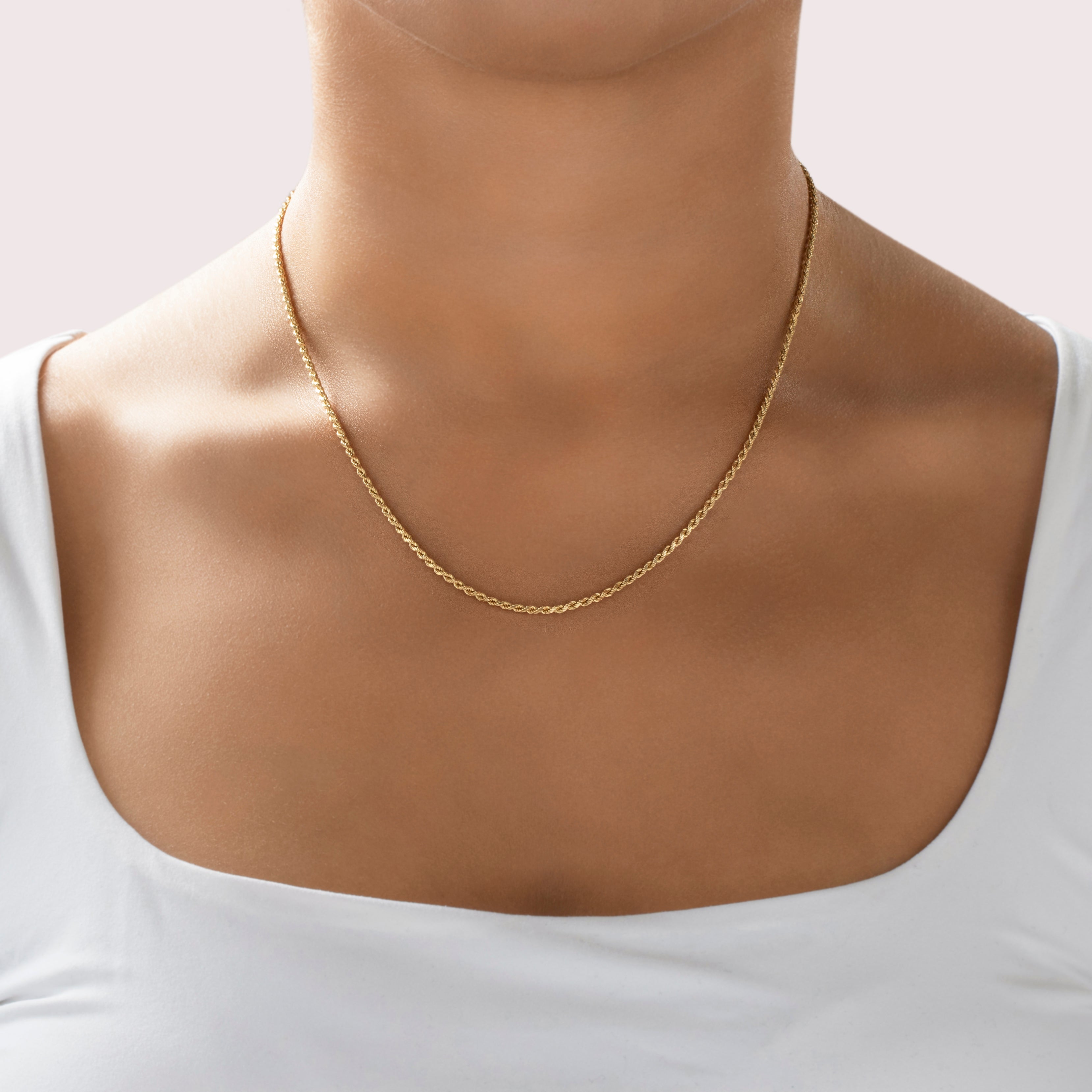 Vintage 14k Yellow Gold Everyday Rope 1.8mm Chain - On model view