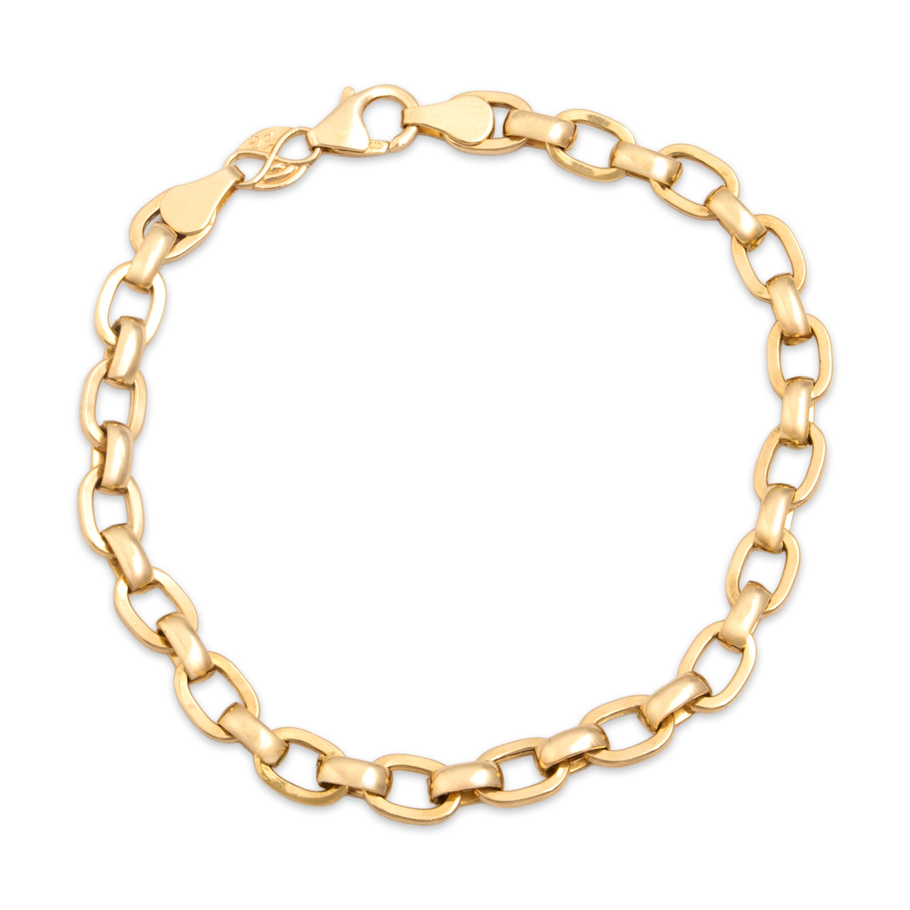 Lightweight 14k Yellow Gold. Vintage Italian Oval Cable Link Bracelet - Overall view