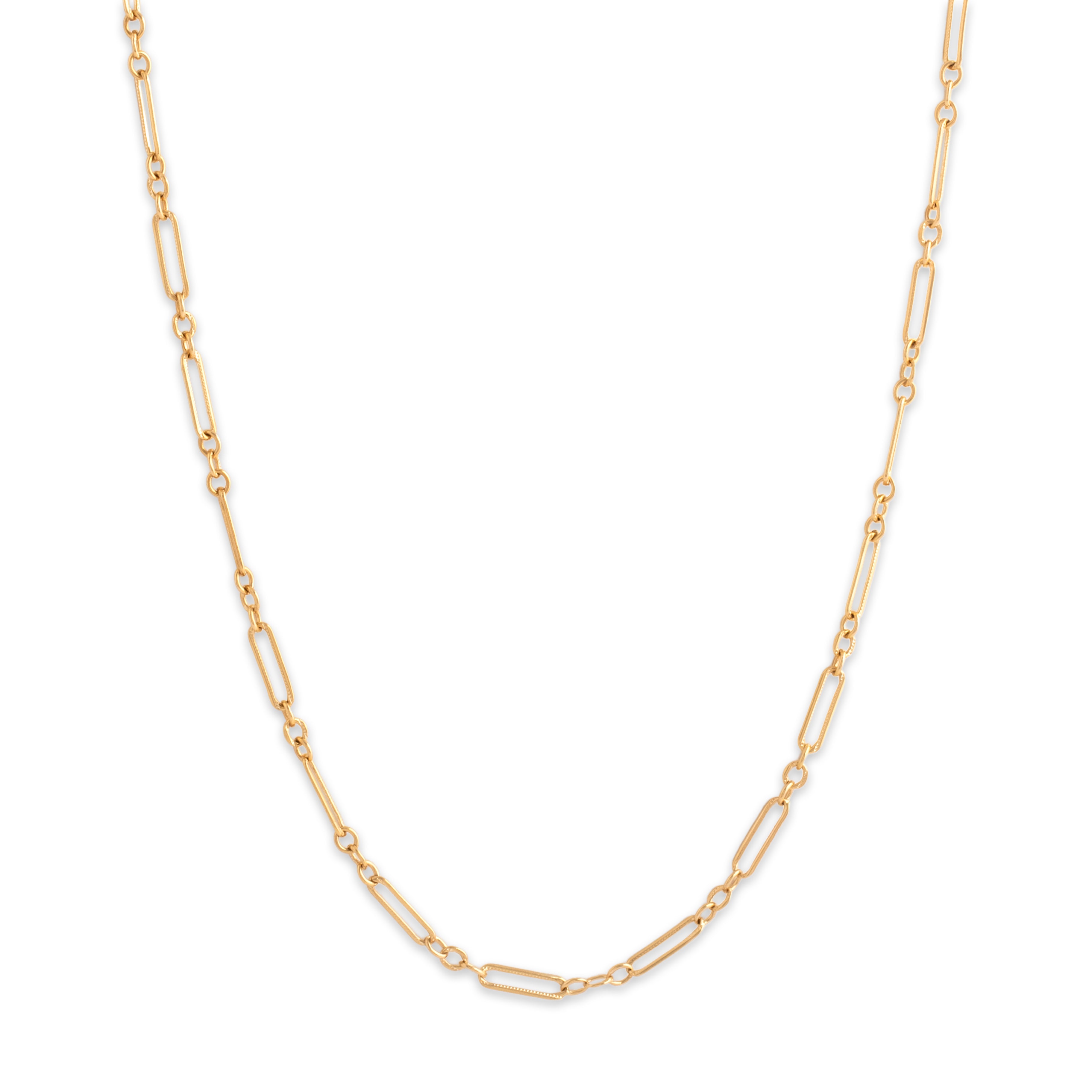 Vintage 14k Yellow Gold Textured Alternating Paperclip 2.7mm Link Chain - Close-up view