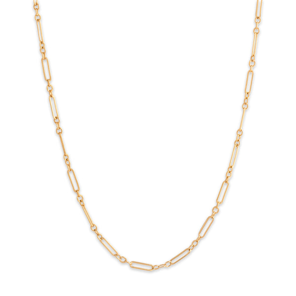 Vintage 14k Yellow Gold Textured Alternating Paperclip Link 2.7mm Chain 25
