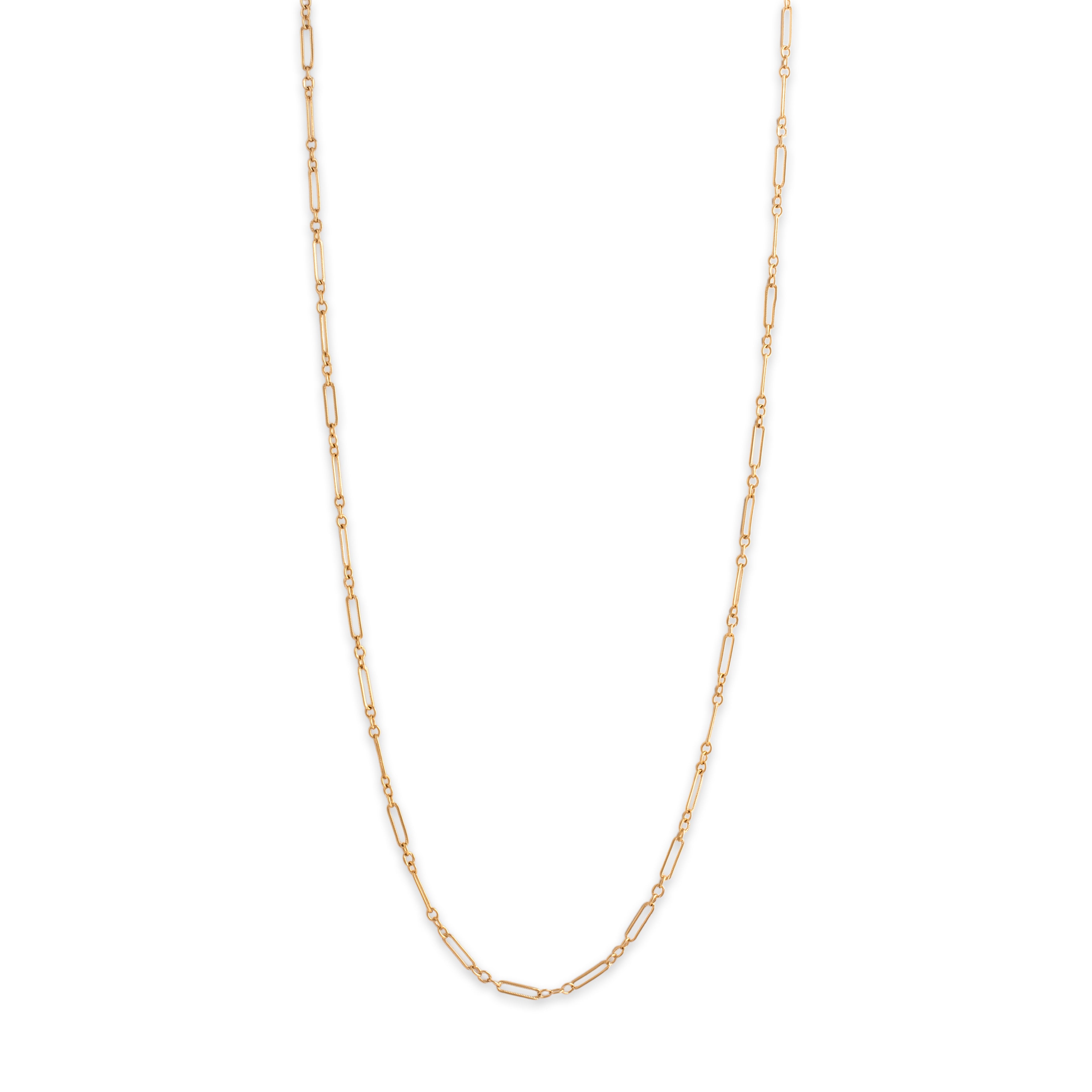 Vintage 14k Yellow Gold Textured Alternating Paperclip 2.7mm Link Chain - detail view #1