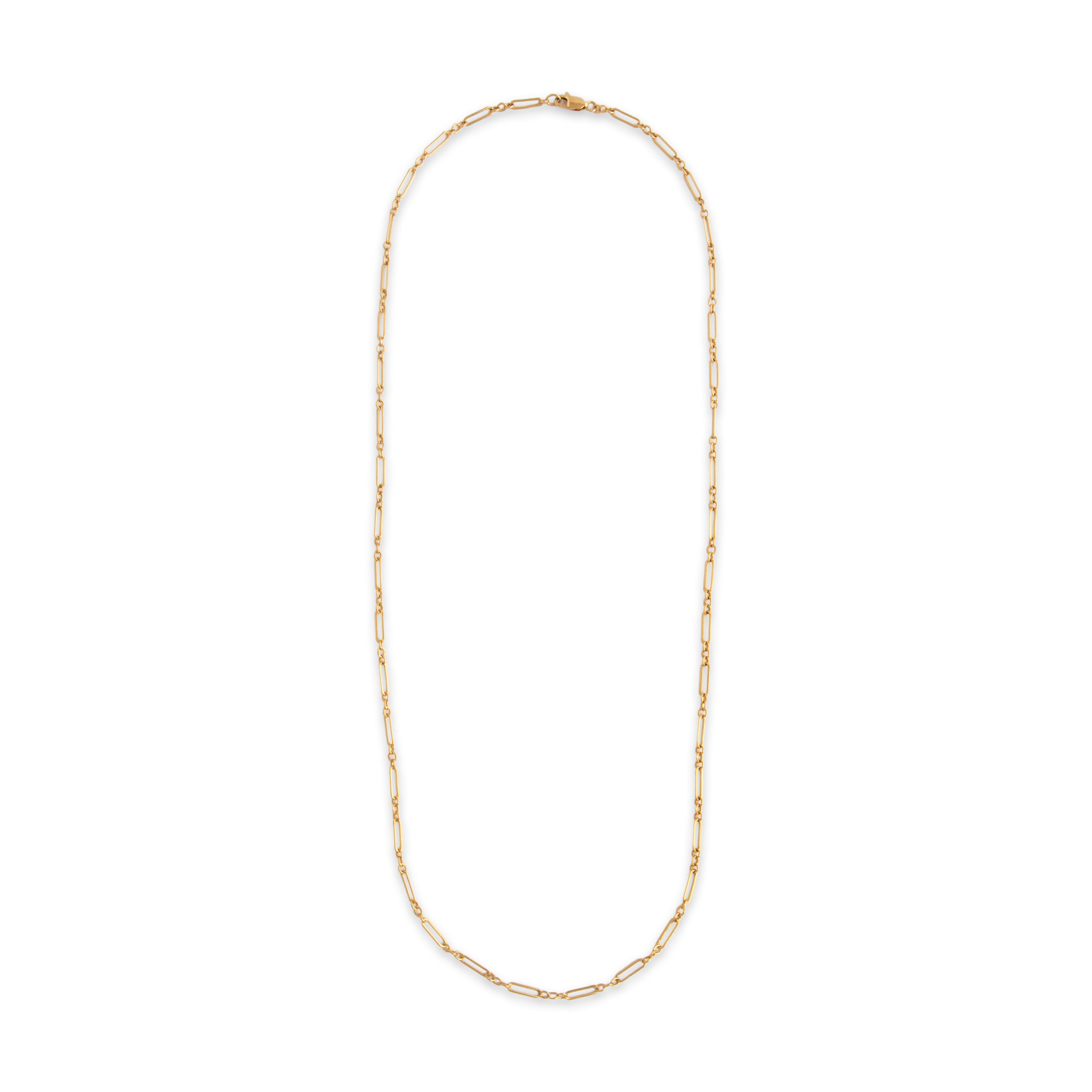 Vintage 14k Yellow Gold Textured Alternating Paperclip 2.7mm Link Chain - Overall view