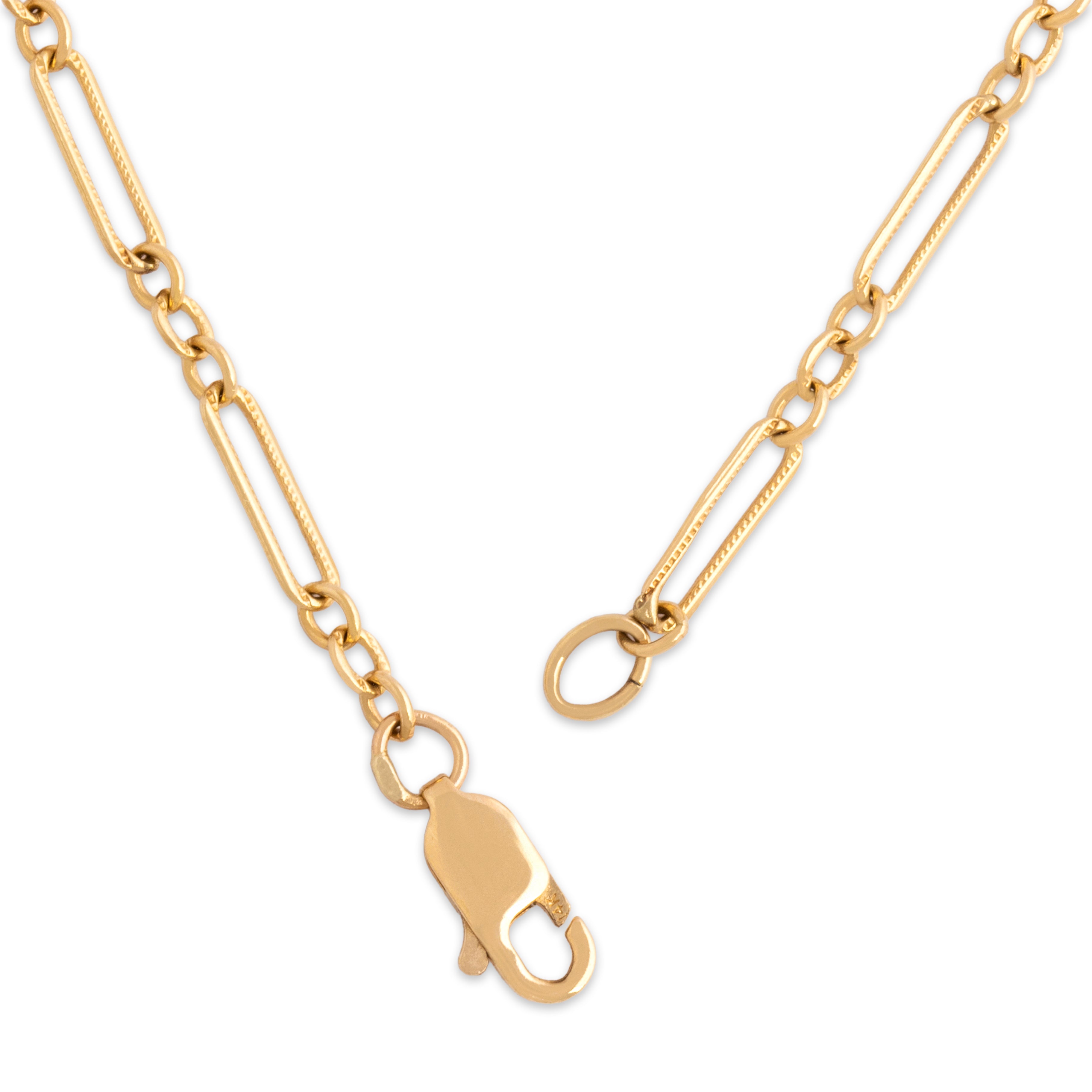 Vintage 14k Yellow Gold Textured Alternating Paperclip 2.7mm Link Chain - clasp view