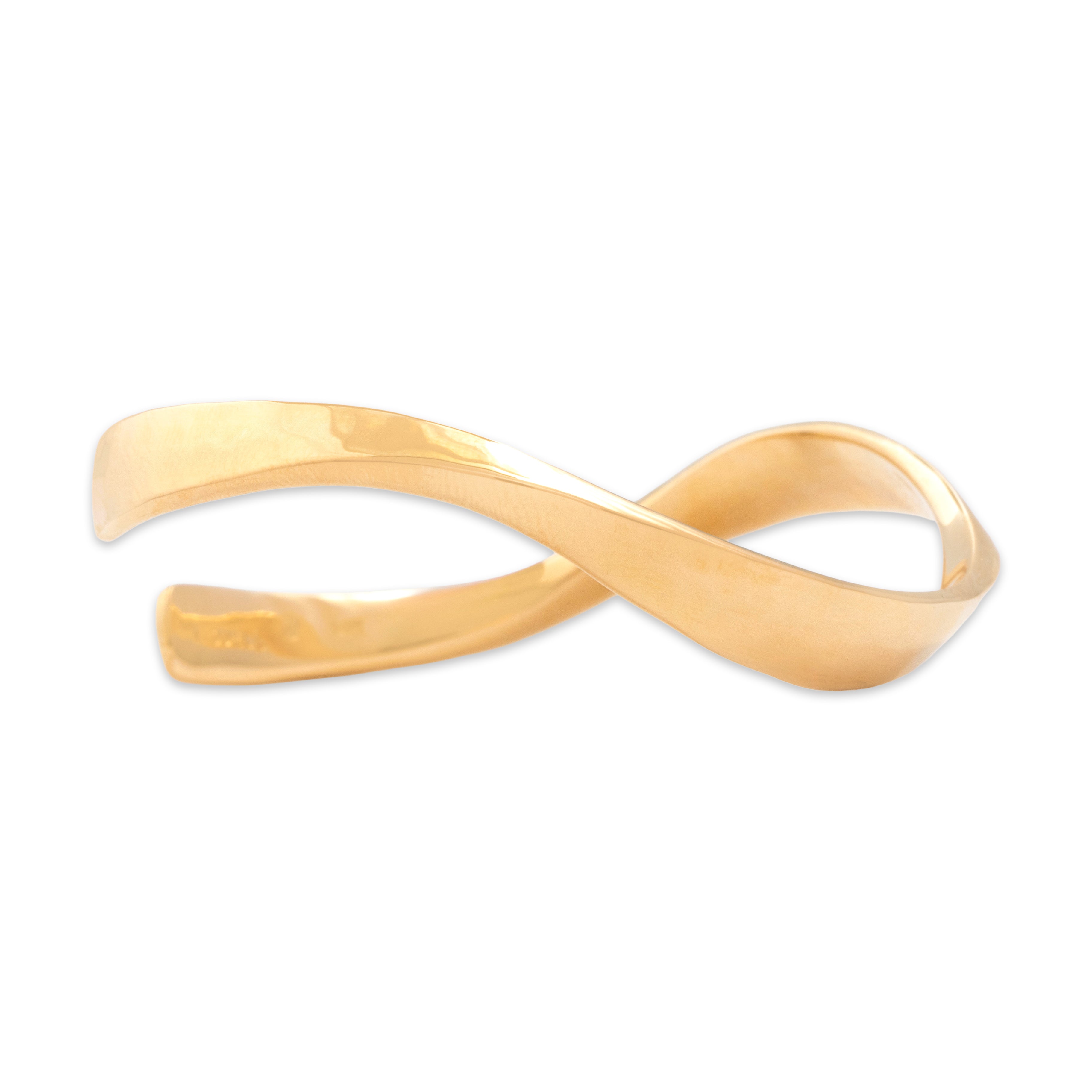 Vintage Heavy Substantial Artistic Hammered Twist Cuff Bracelet 14k Yellow Gold - detail view #1