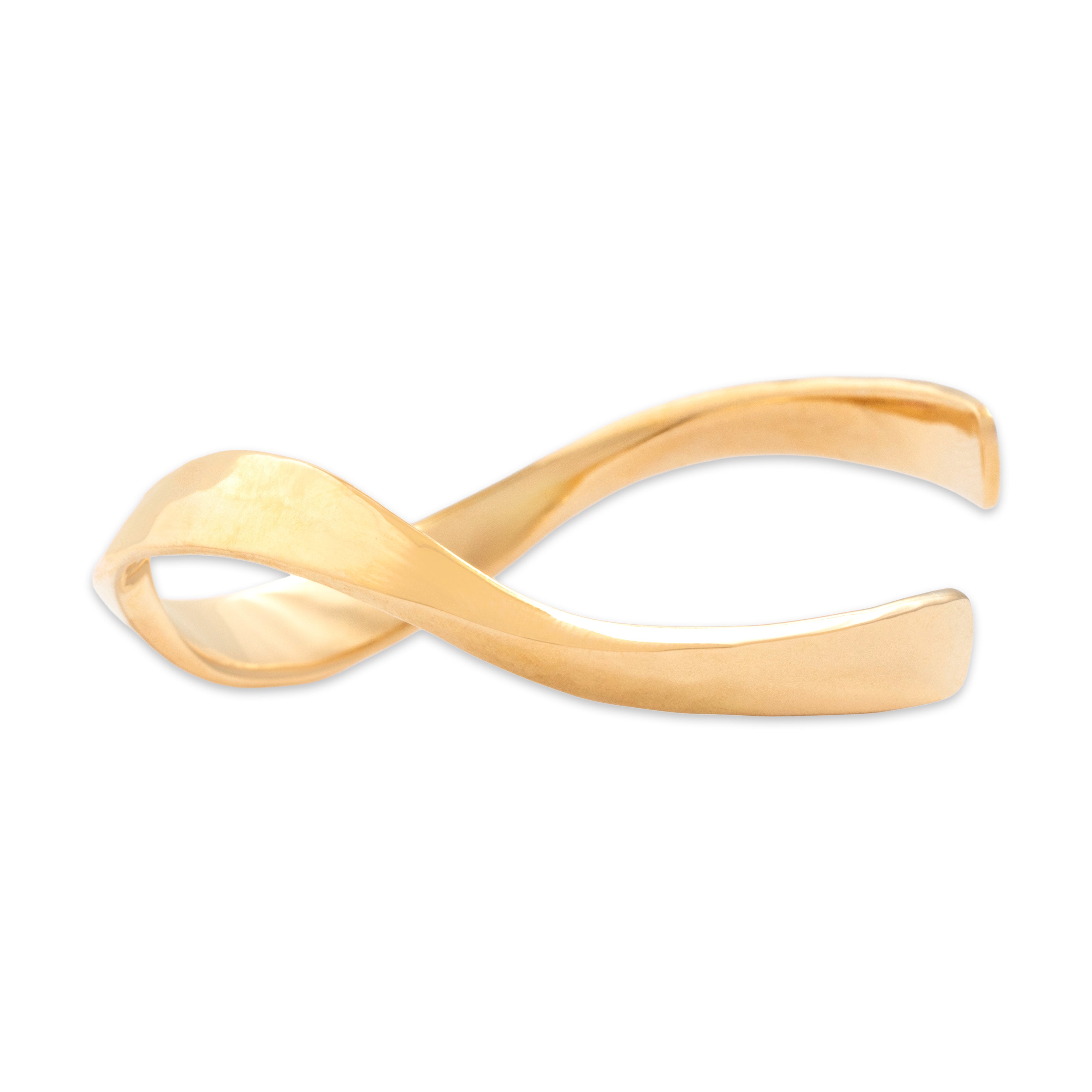 Vintage Heavy Substantial Artistic Hammered Twist Cuff Bracelet 14k Yellow Gold - detail view #3