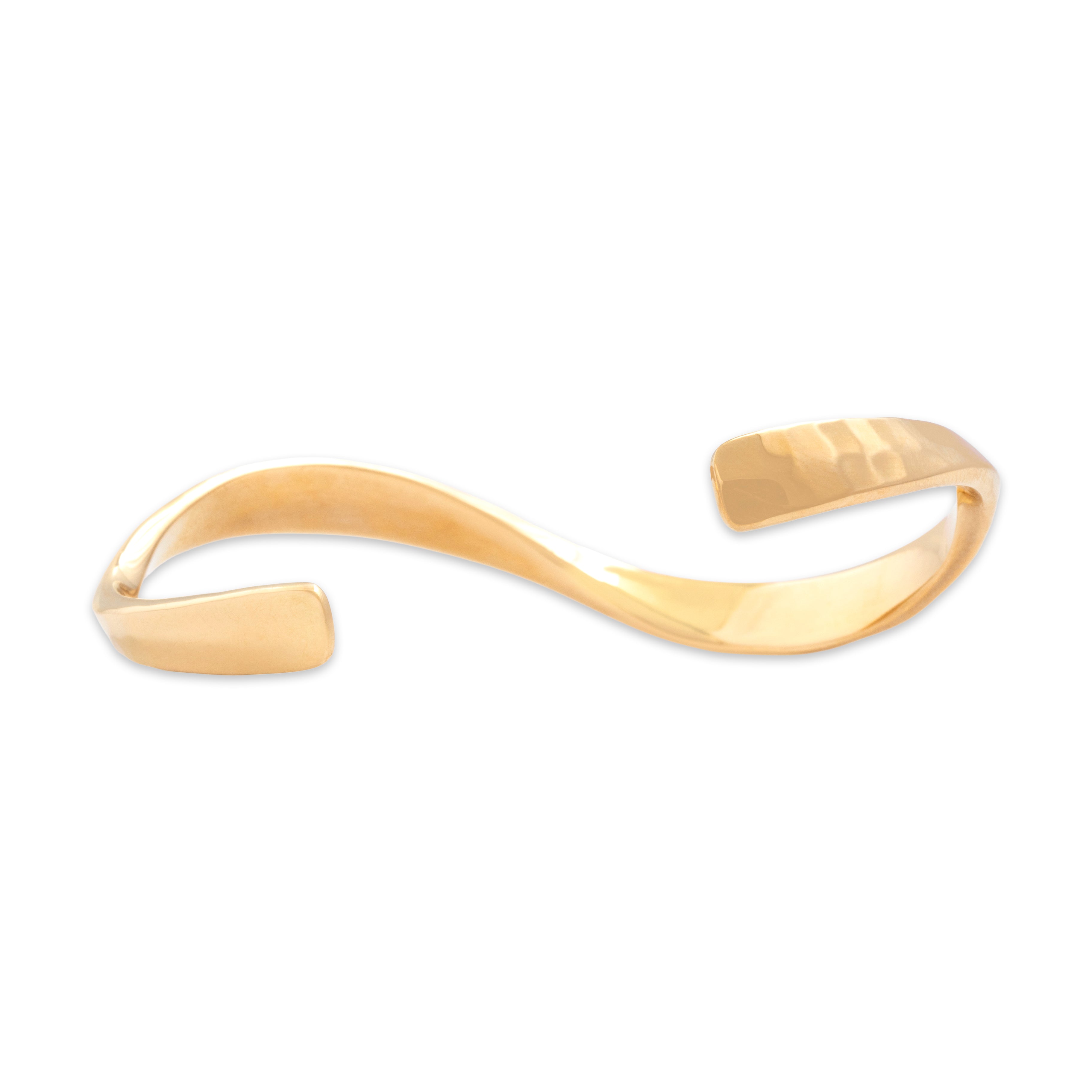 Vintage Heavy Substantial Artistic Hammered Twist Cuff Bracelet 14k Yellow Gold - Overall view