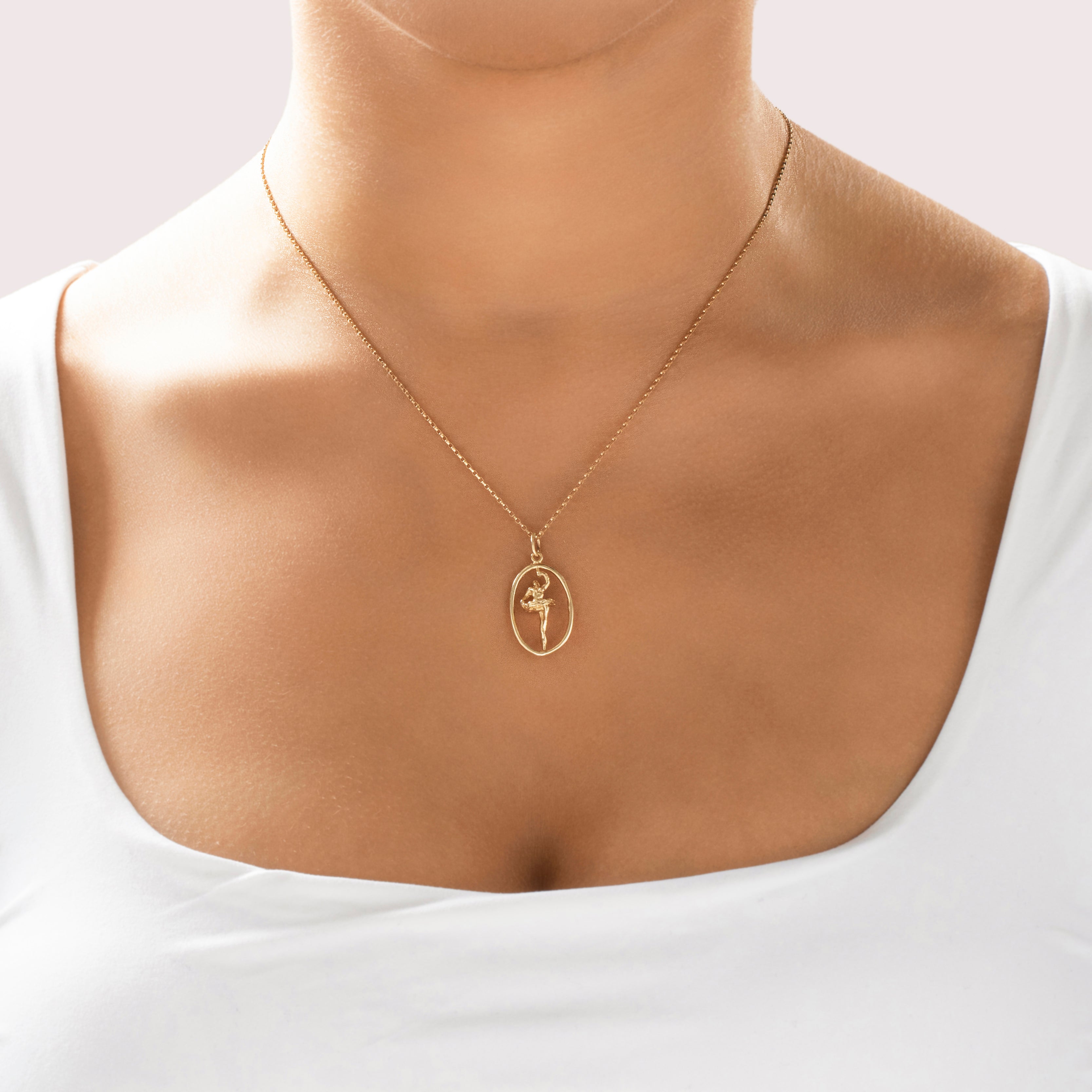 Vintage 14k Yellow Gold Articulated Spinning Ballerina Pendant - On model view