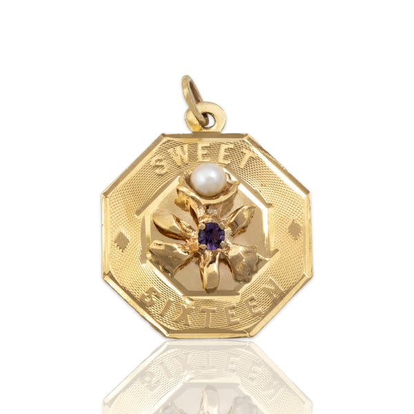 Vintage 14k Yellow Gold Purple Glass Pearl 