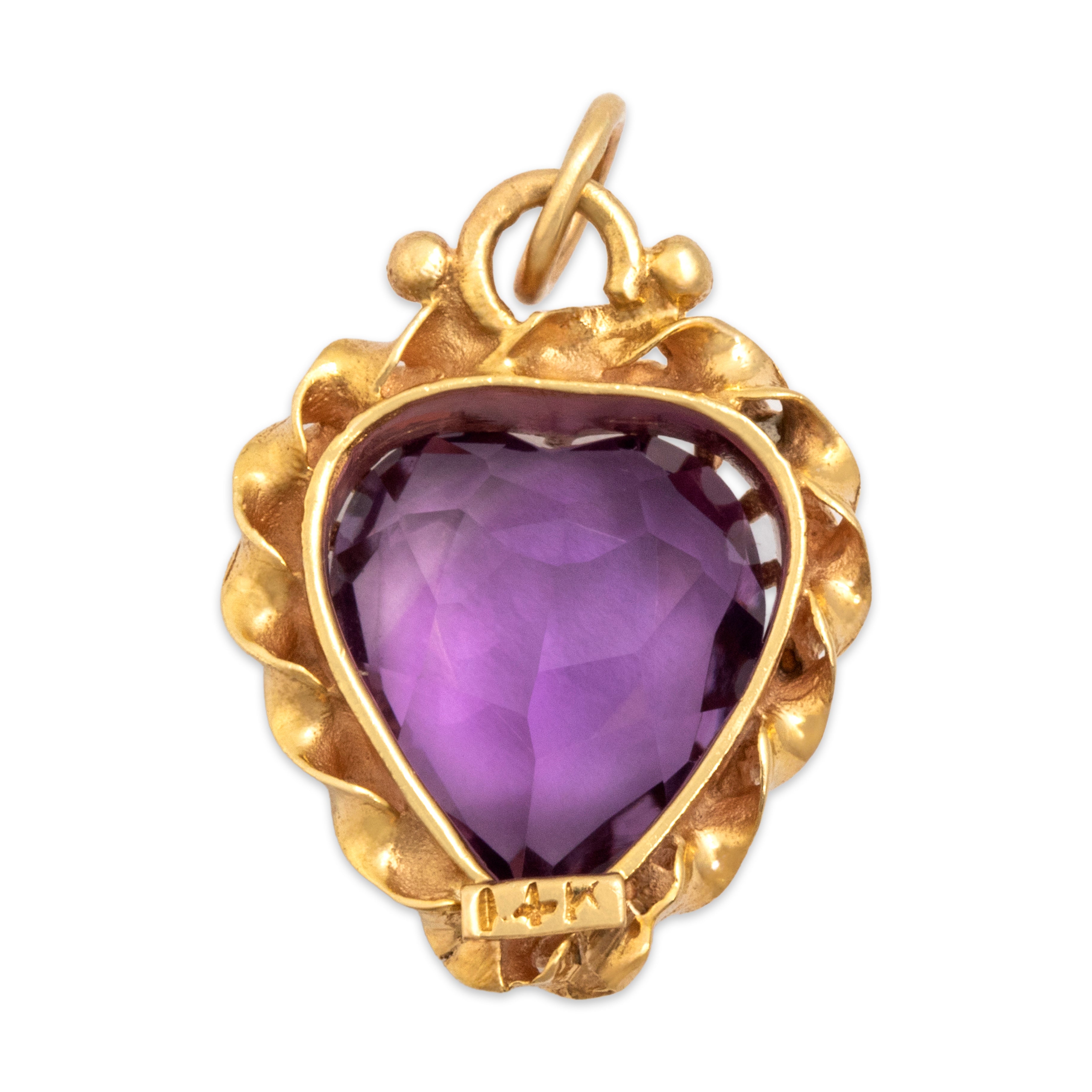 Vintage 14k Yellow Gold Amethyst Heart Shaped Pendant - Back view