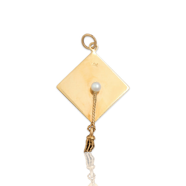 Vintage 14k Yellow Gold Pearl Celebratory Graduation Cap Charm / Pendant