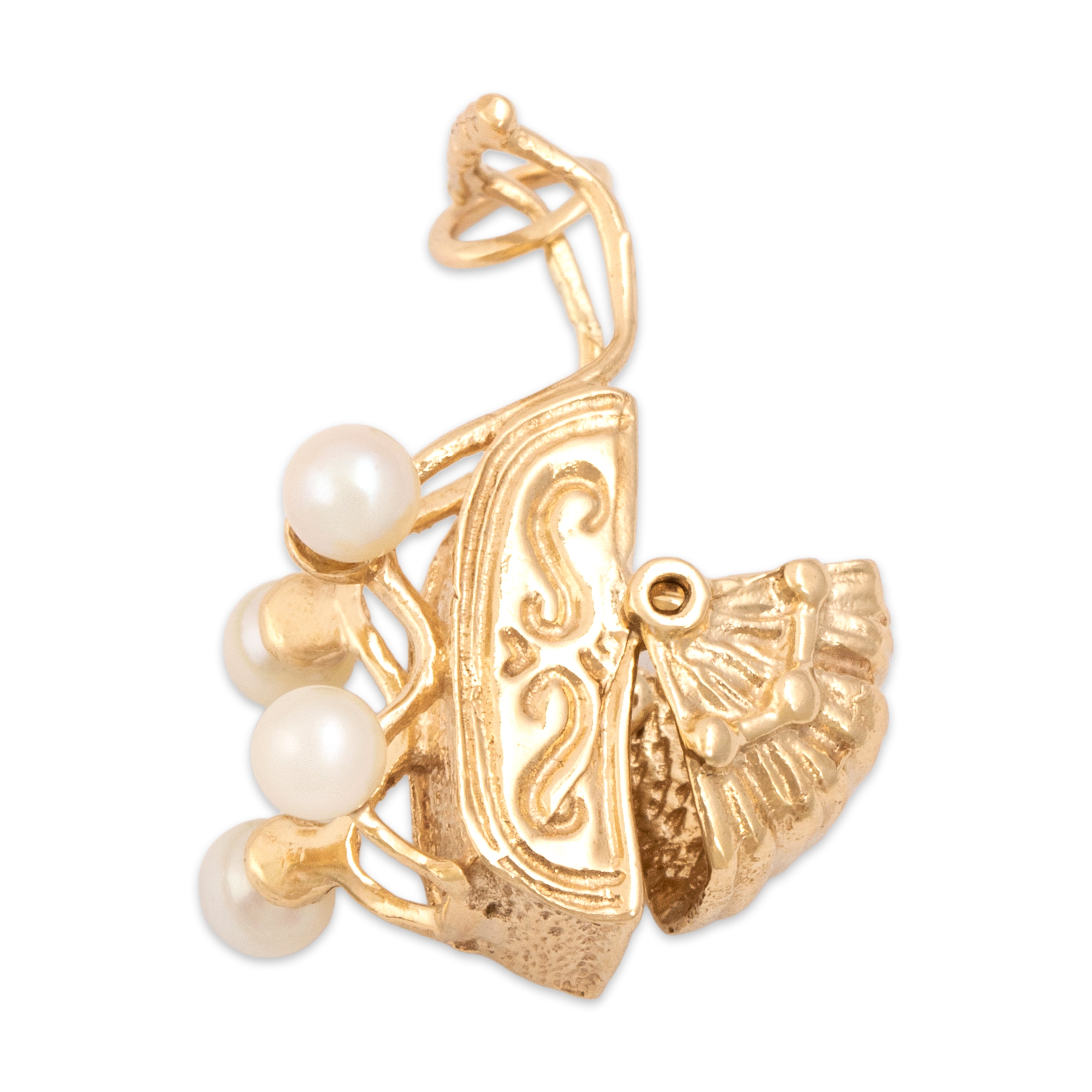 Vintage 14k Yellow Gold Pearl Adorable Baby Carriage Charm / Pendant - detail view #1