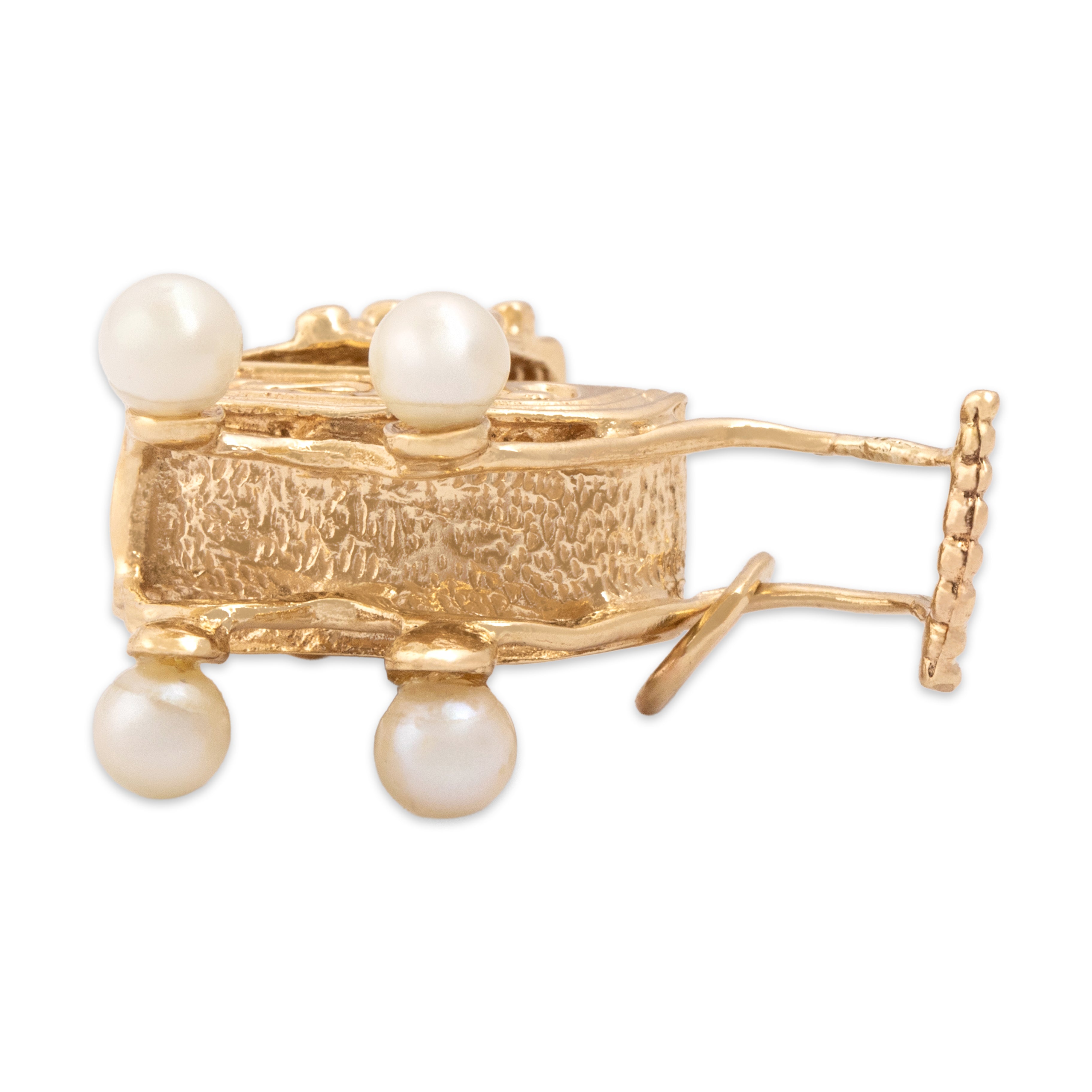 Vintage 14k Yellow Gold Pearl Adorable Baby Carriage Charm / Pendant - detail view #5
