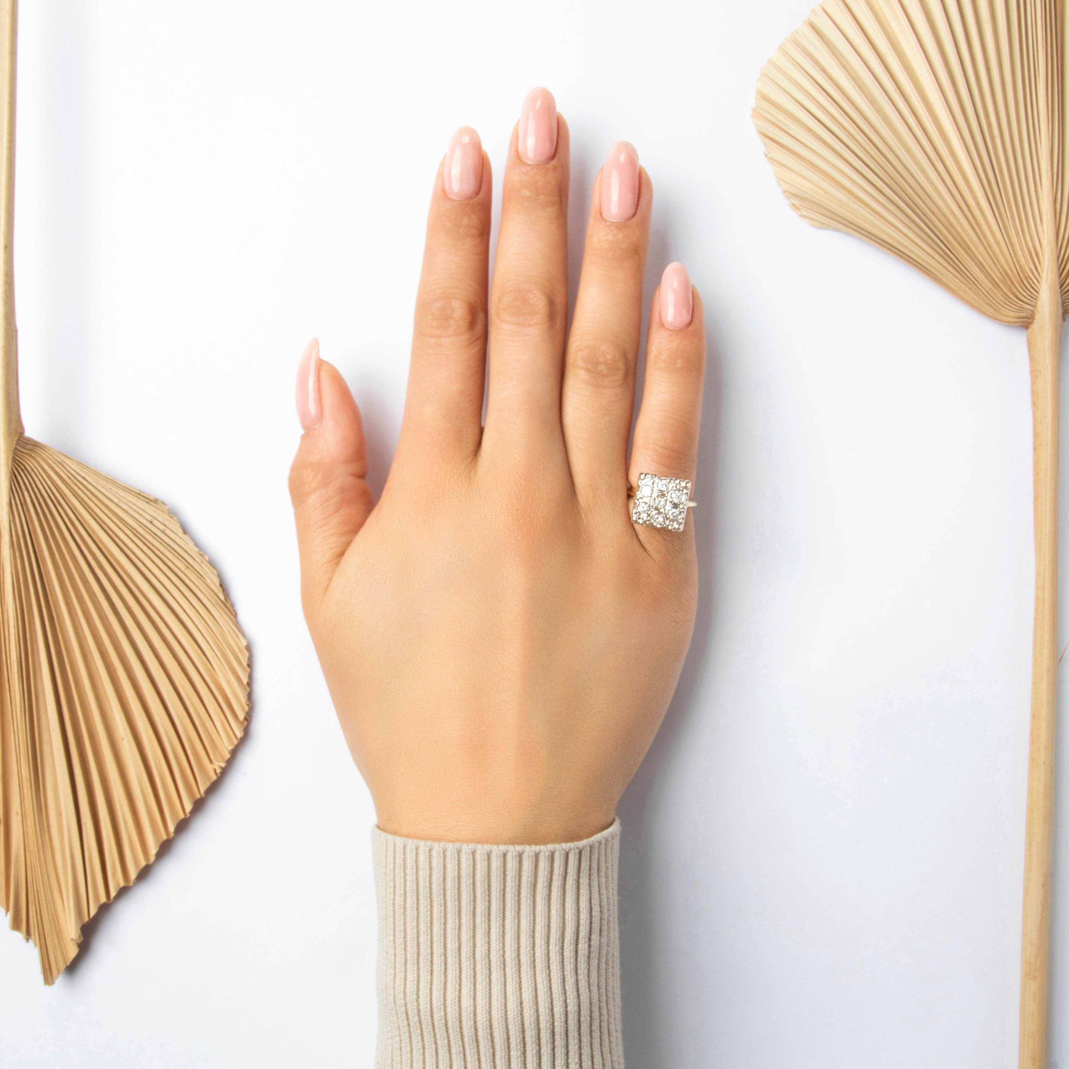 Vintage 14k Yellow & White Gold Diamond Flashing Bold Square Ring - On model view