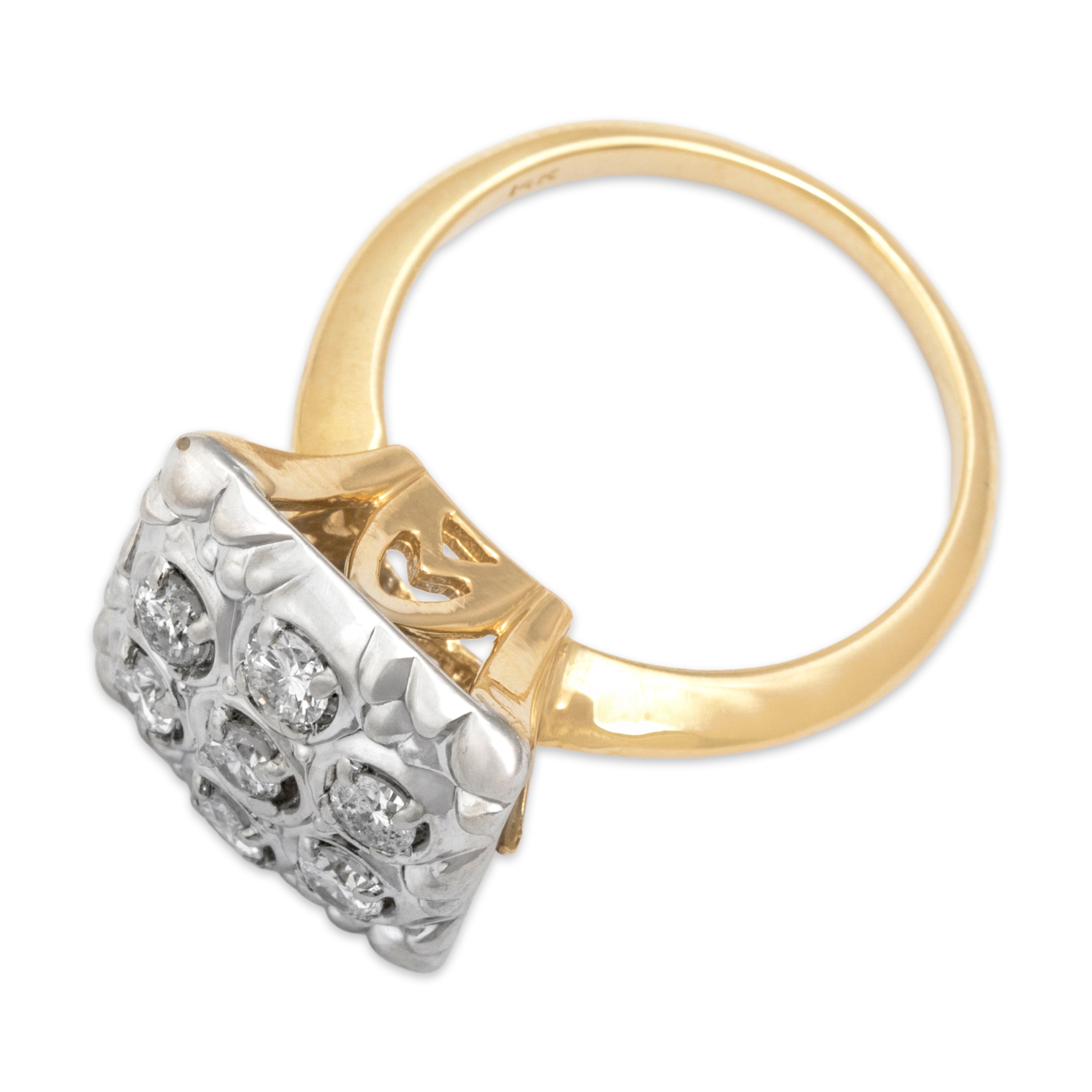 Vintage 14k Yellow & White Gold Diamond Flashing Bold Square Ring - Overall view