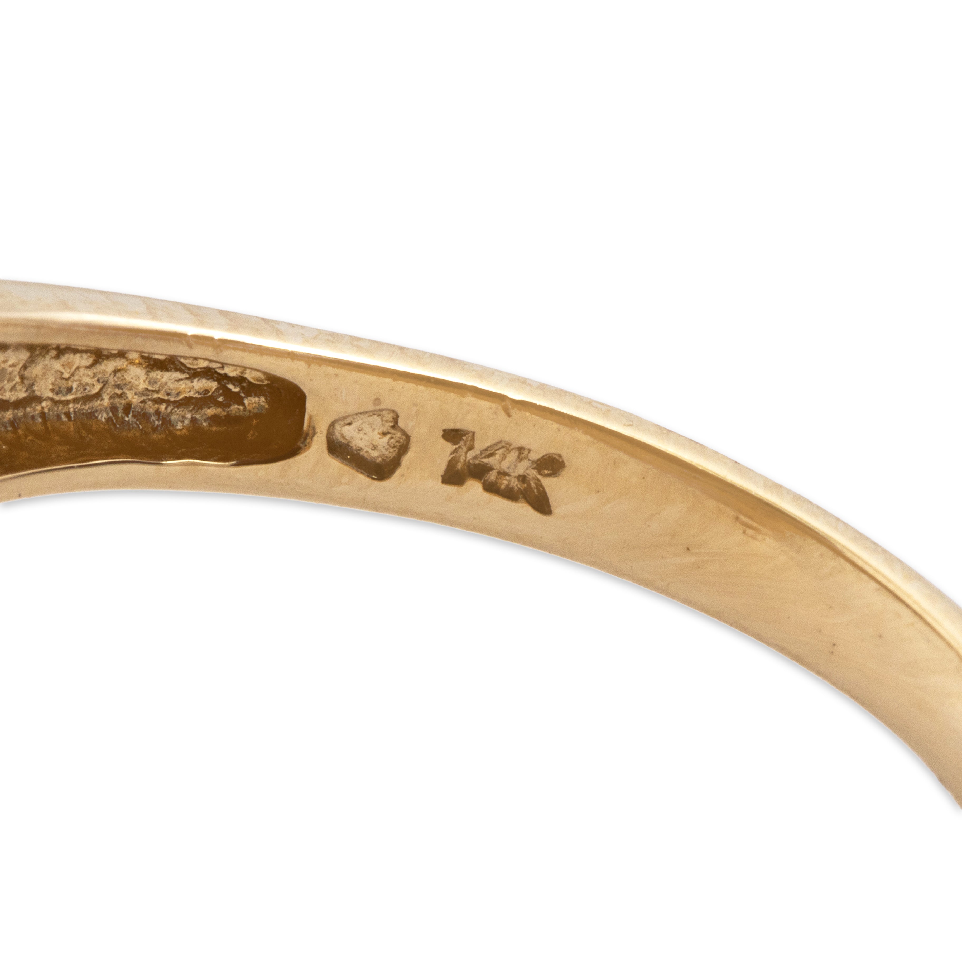 Vintage 14k Yellow Gold Blue Topaz Diamond Scrolling Open Shoulder Ring - Hallmark view