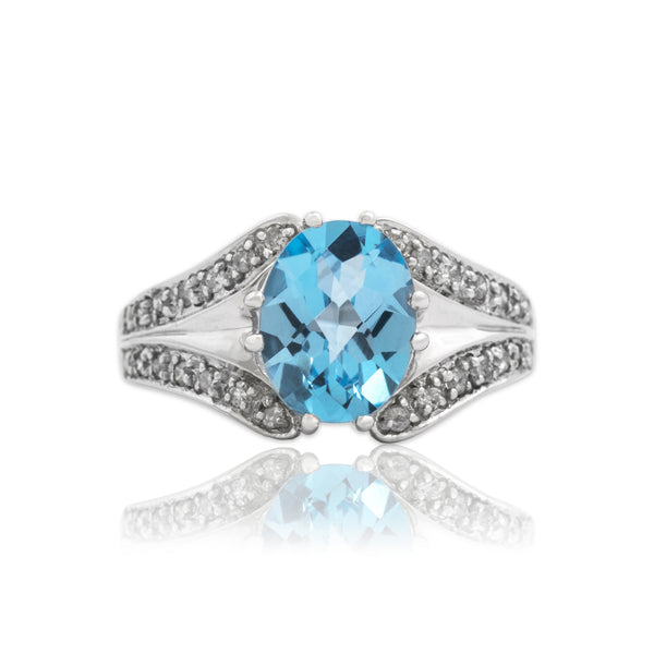 Vintage 14k White Gold 1.96ct Blue Topaz Diamond Pavé Split Shank Ring 6.00