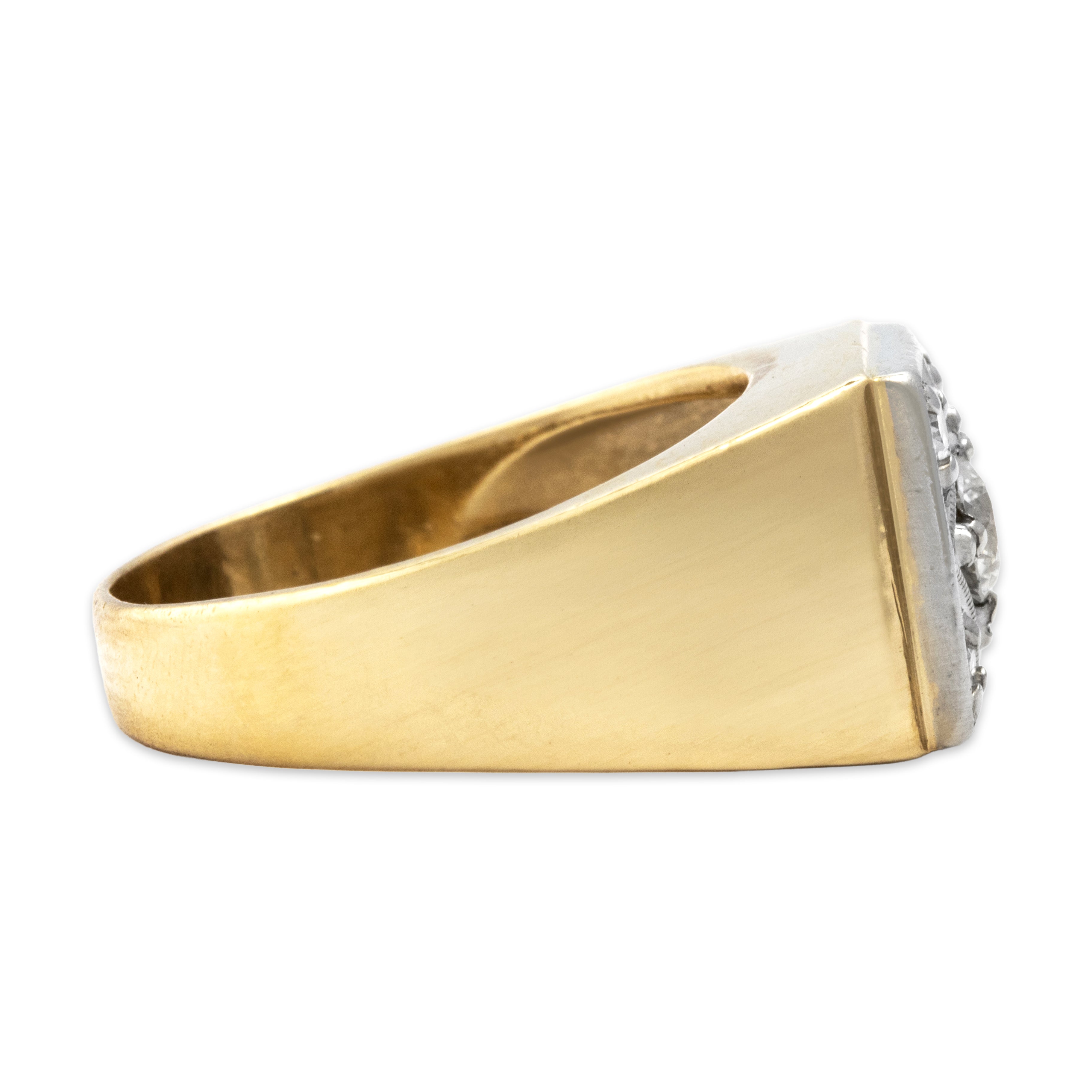 Vintage 14k Yellow & White Gold Diamond Square Starburst Signet Style Ring - Side view