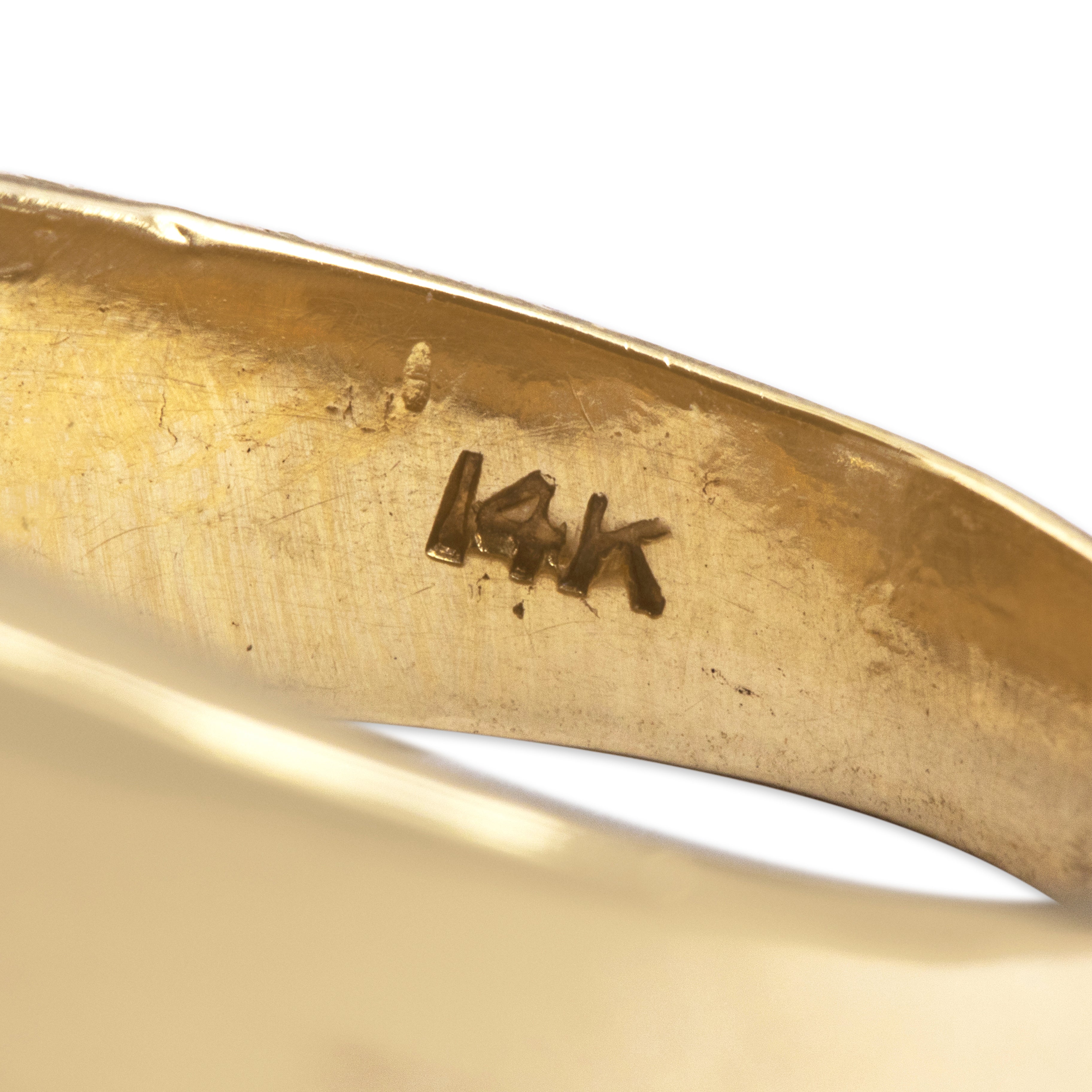 Vintage 14k Yellow & White Gold Diamond Square Starburst Signet Style Ring - Hallmark view