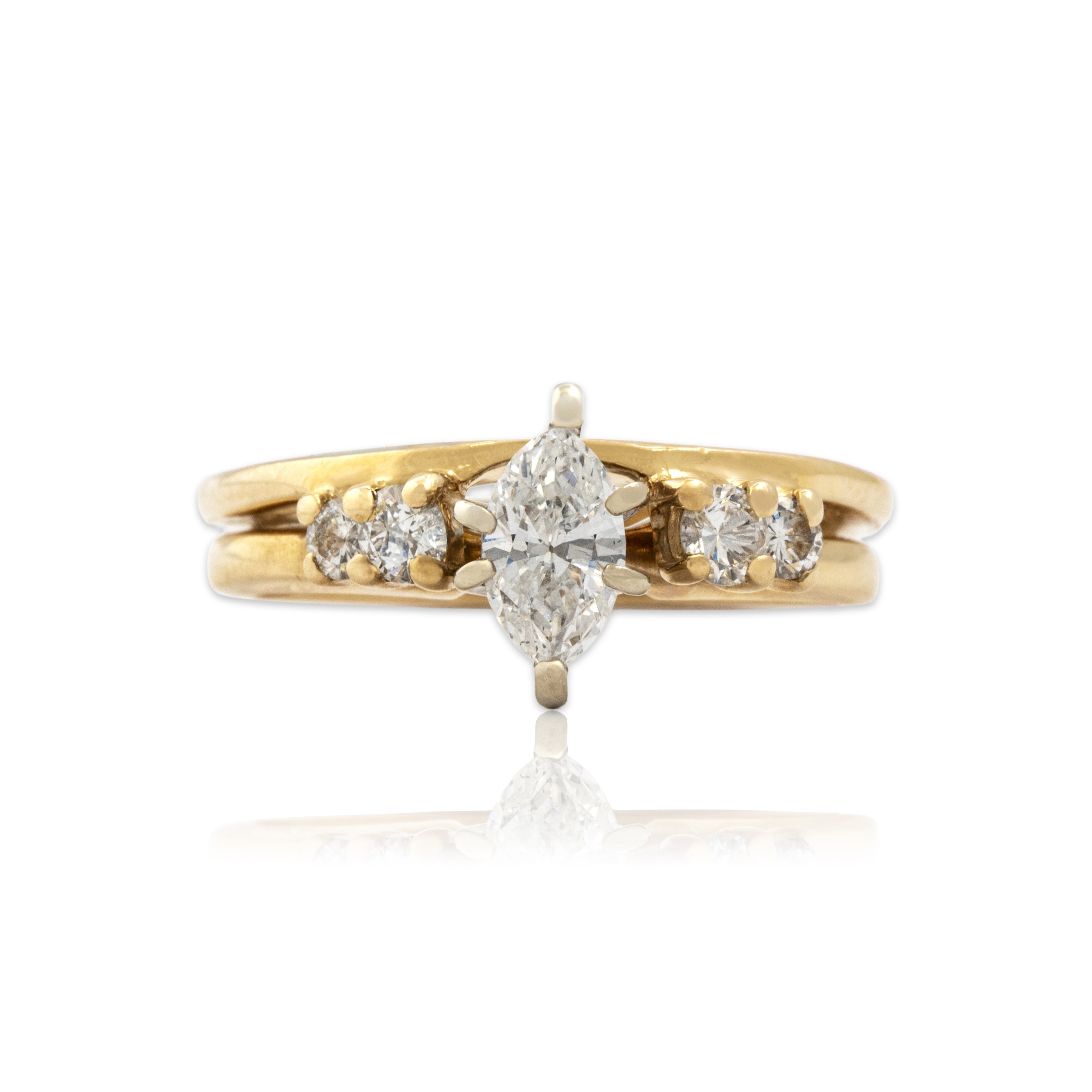 Vintage 14k Yellow Gold Diamond Sparkling Marquise Ring 4.25