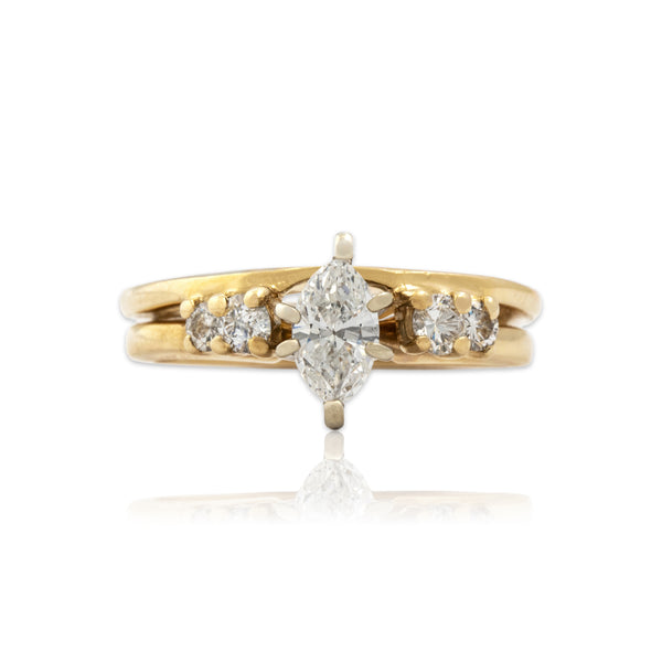 Vintage 14k Yellow Gold Diamond Sparkling Marquise Ring 4.25